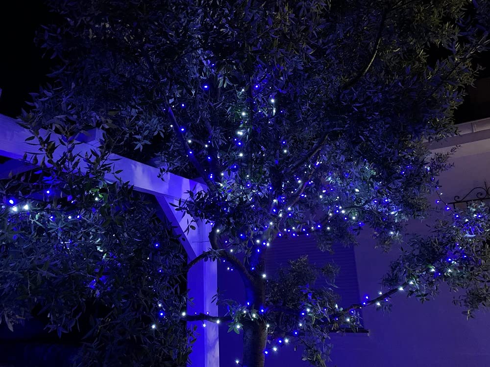 elume Guirlande de Noël lumineuse extérieure clignotante 34m, 750 LED blanches et bleues