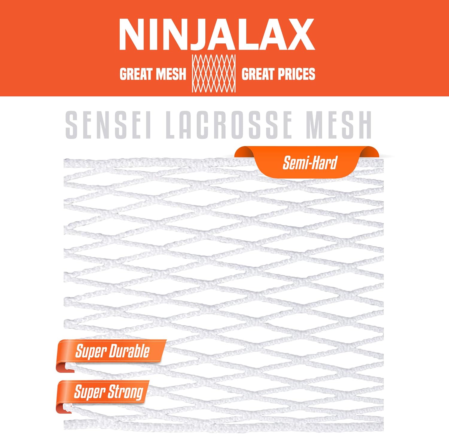 Ninjalax - SemiHard Mesh - Complete Lacrosse Stringing Kit - White – Use SemiHard Mesh for More Pocket Consistency - Accurate Shooting - Quick Ball Release : Sports & Outdoors