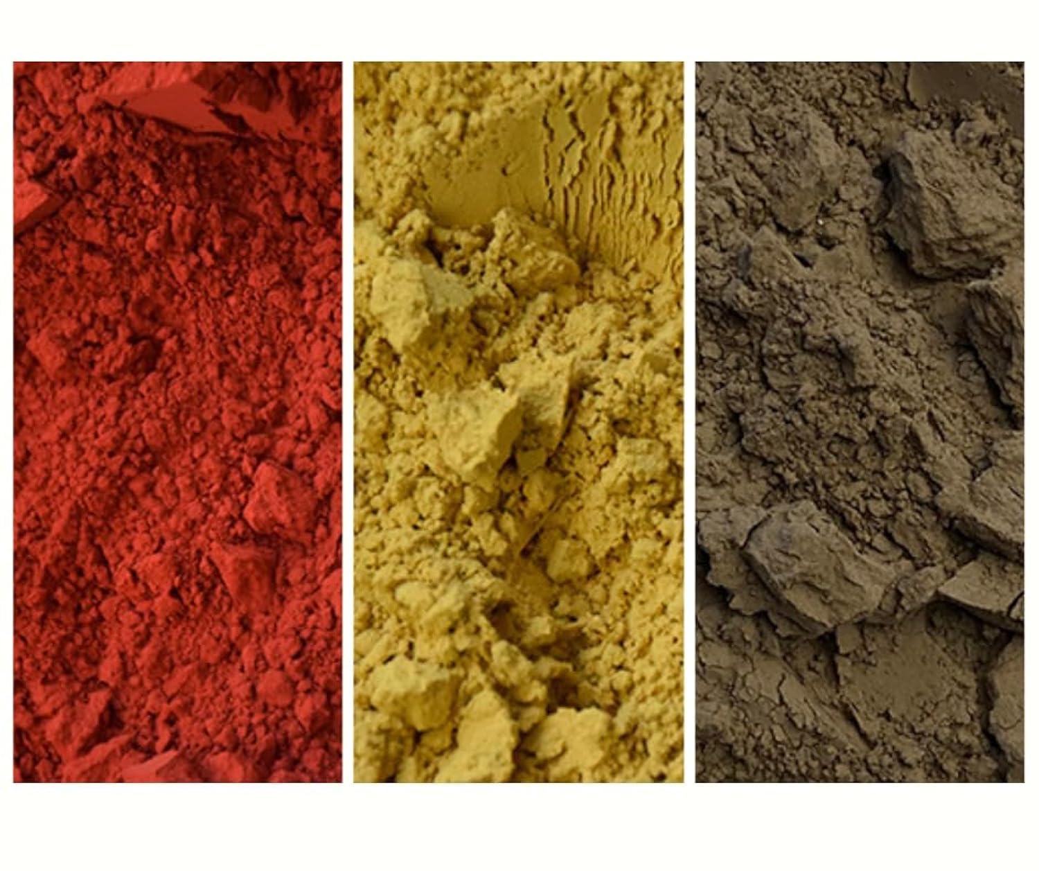 The Earth Collection - Pack of 3 Effervescent Earth Natural Mineral Pigments (80 ml | 2.7 oz EA): Medium Red Eff | Medium Yellow Eff | Natural Umber Eff