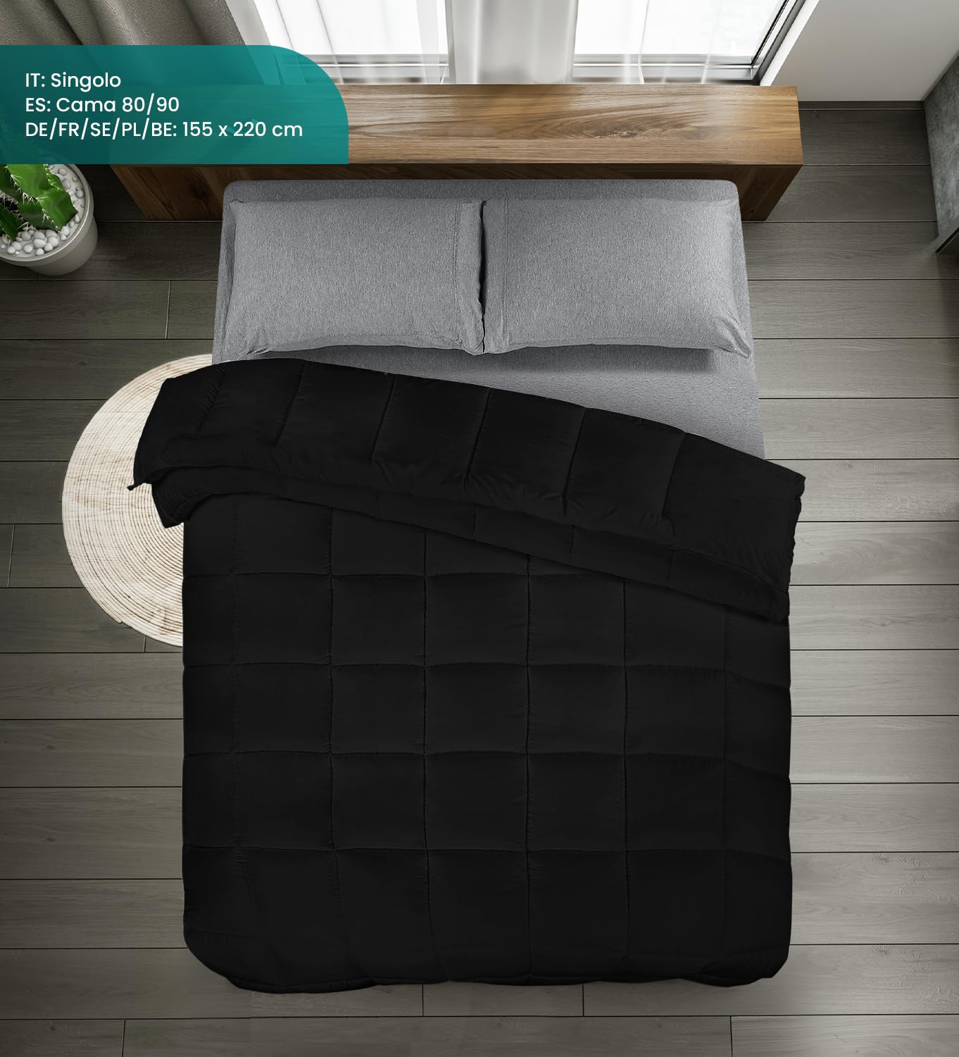 Utopia Bedding Piumone, Primavera/Estivo Piumino, Piumino Leggero, Trapunta Primavera/Estivo 100% Microfibra in Fibra Cava (Primavera/Estivo) (Nero, 155x220 cm)