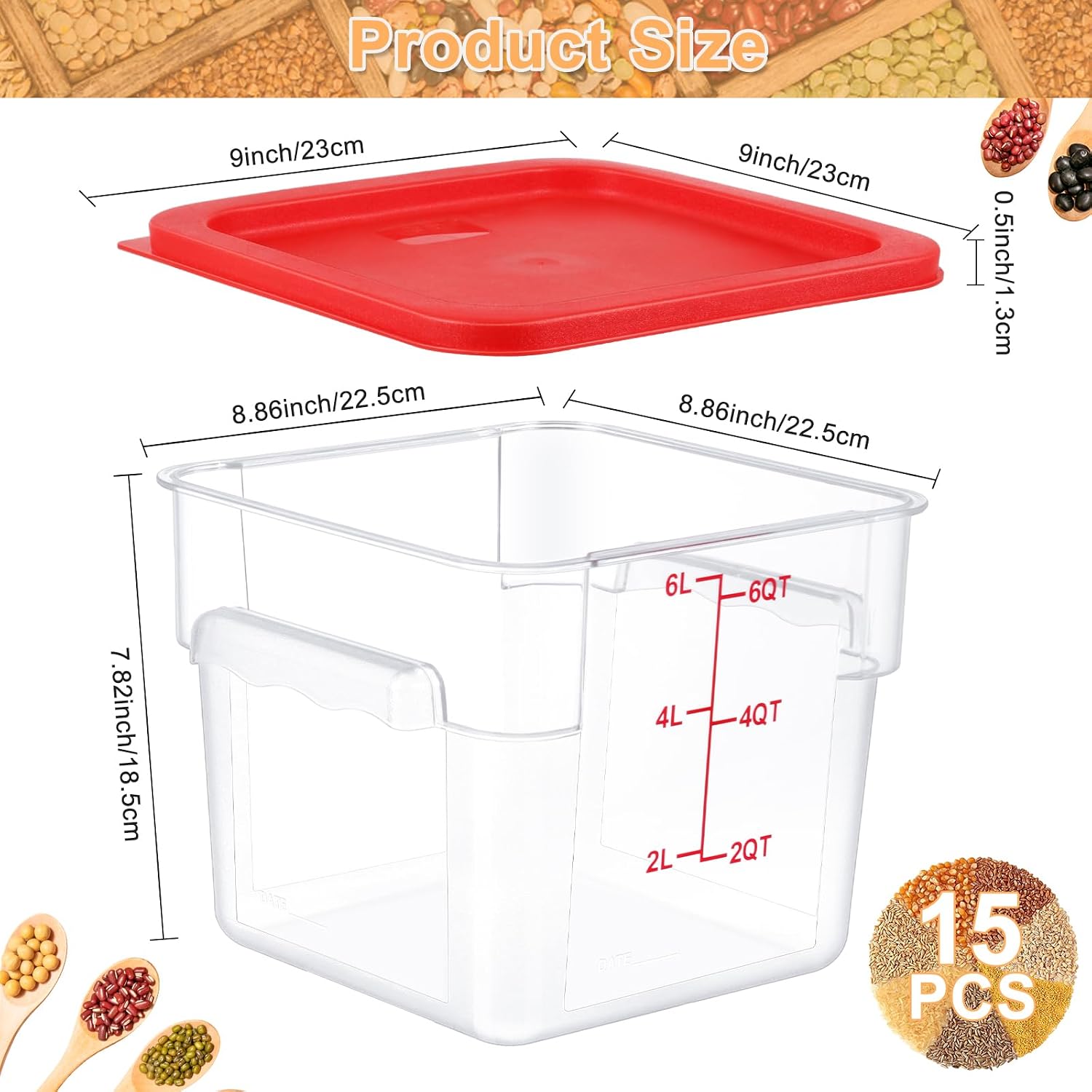 Ziliny 15 Sets 6 Qt Dough Proofing Container with Lid, Red image 2