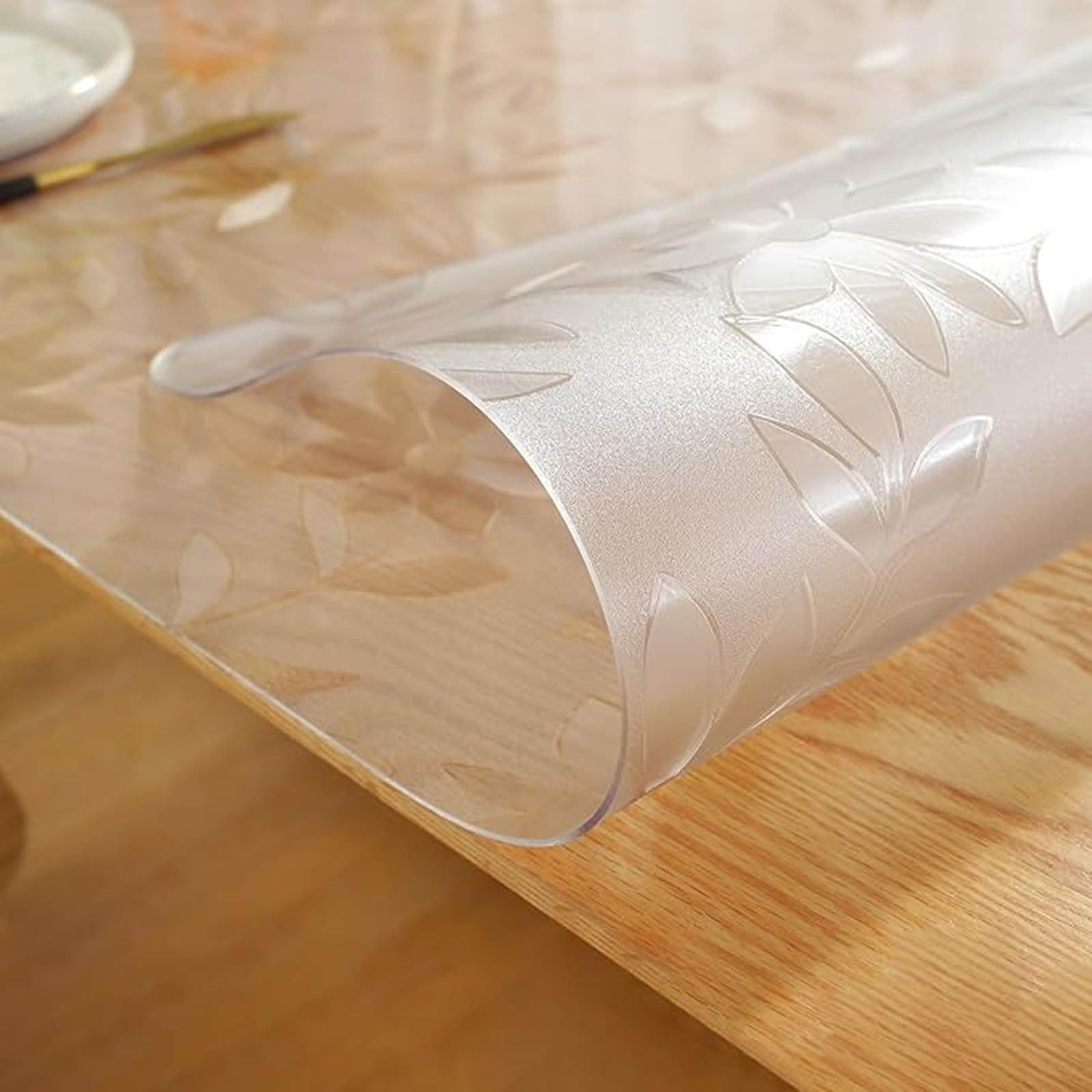 Floral Clear Frosted Table Protector Transparent Pvc Tablecloth Protective Film Non-Slip Suitable for Marble Glass and Glossy Tabletops(100×100cm)