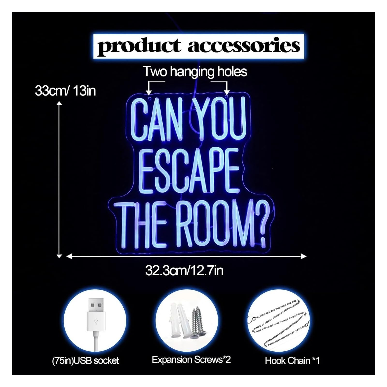 Wiszące neony artystyczne Escape Room Neon Możliwość Przyciemniania Światła LED USB Do Dekoracji Sypialni W Barze Domowym 33X32.3cm
