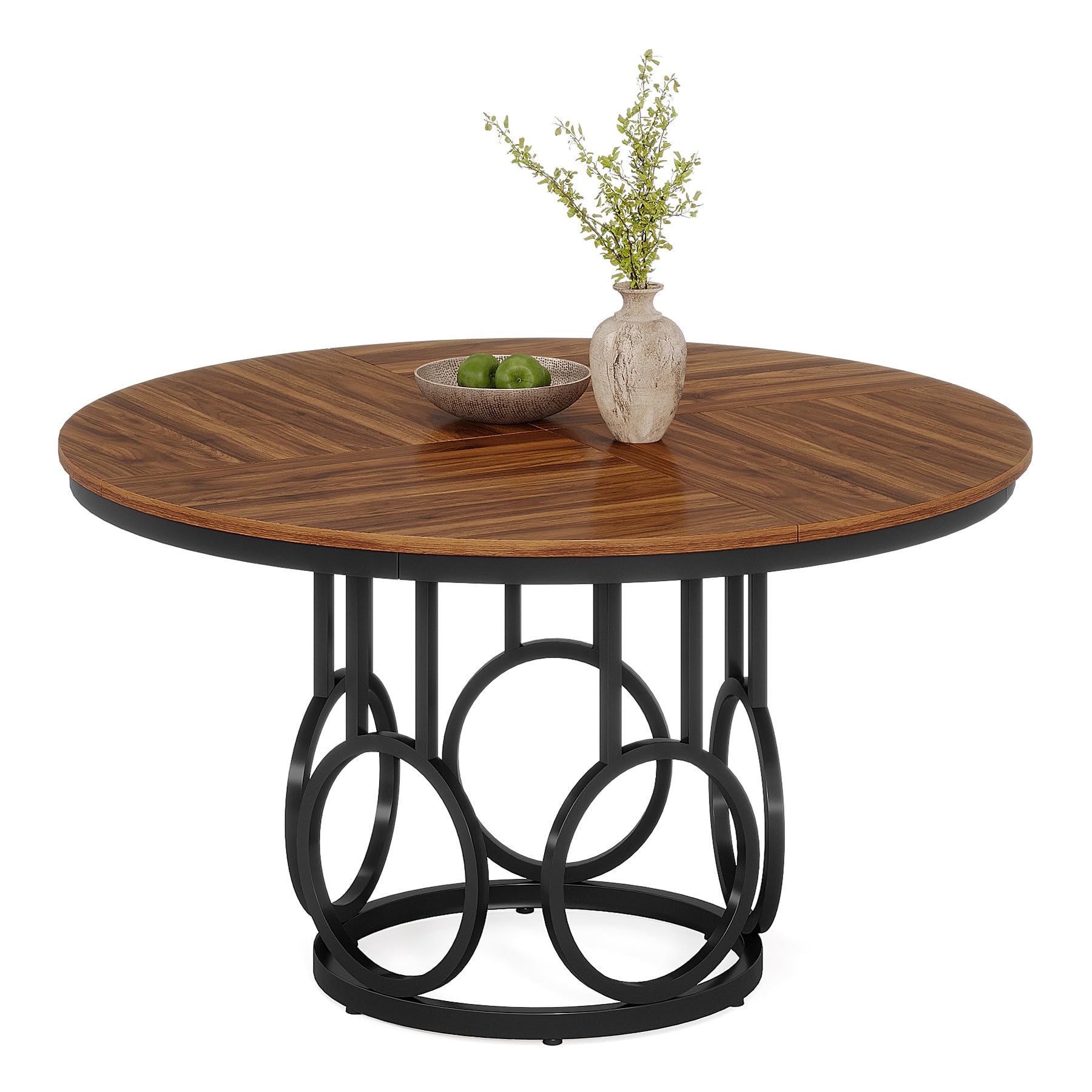 Tribesigns Mesa de comedor redonda para 4 personas, mesa de comedor rústica de 120 cm con base de metal, mesa de cocina redonda para cocina, salón, comedor (marrón)