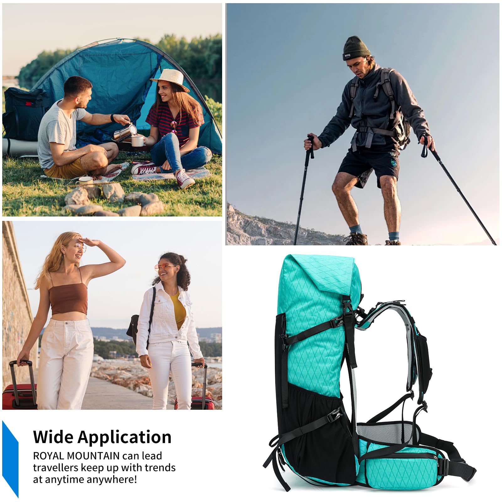 Mochila de senderismo, X-PAC mejorada ligera, de gran capacidad, bolsa de senderismo apta para escalada de montaña, camping
