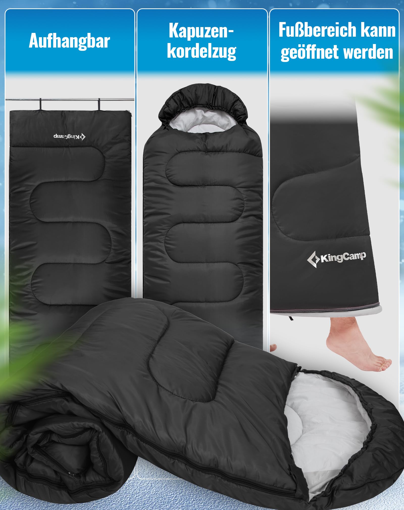 KingCamp Schlafsack für Erwachsene, kaltes Wetter & warm, XL, große und hohe Flanell-Schlafsäcke mit Kompressionssack, tragbar, wasserdicht, Zubehör für Outdoor-Camping