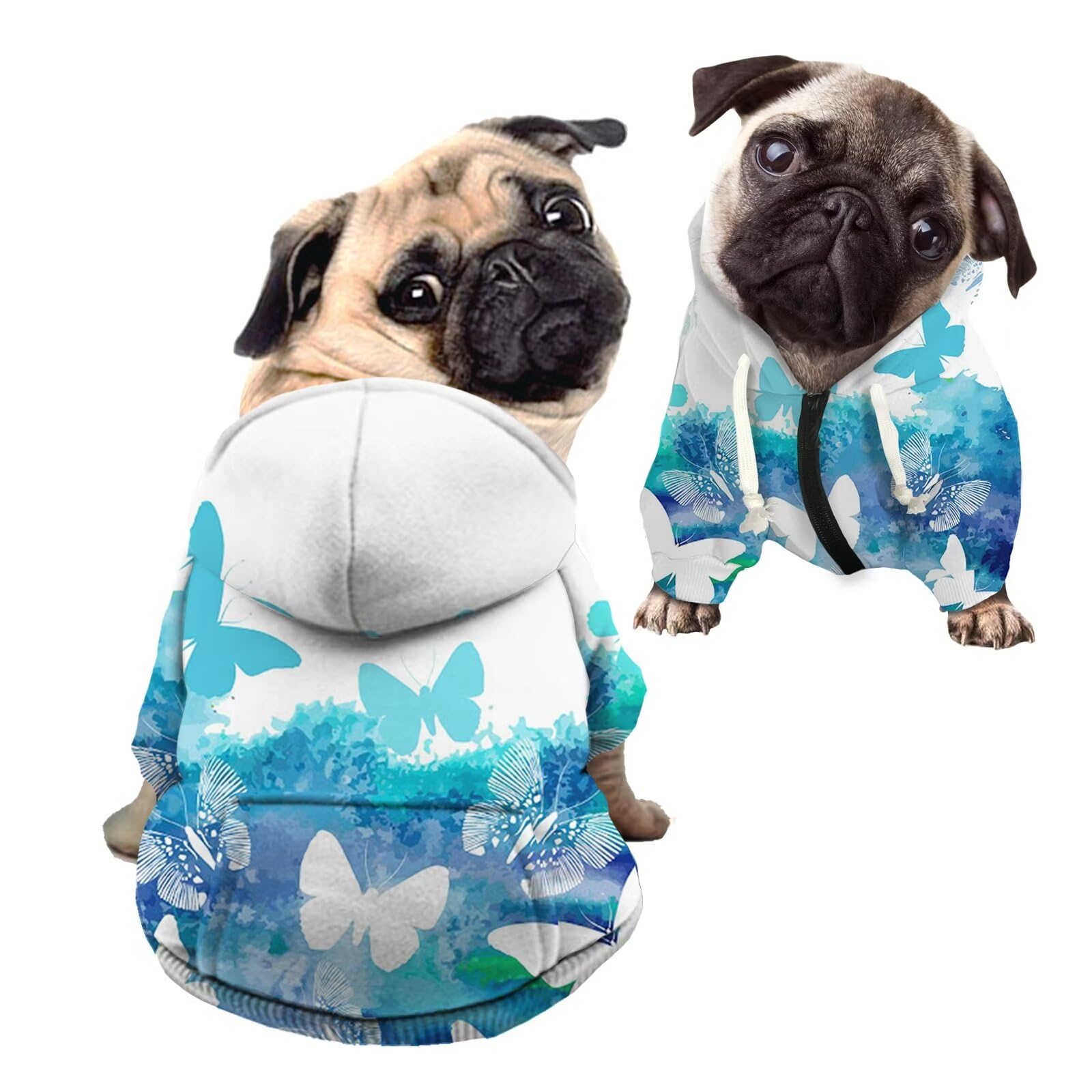 Howilath Dog Clothes Pet Dog Hoodies for Small Dogs Vest, Butterfly Gradient Blue Elegant Blue Design Pop Soft and Warm Dog Hoodie Sweater with Pocket - M — image 1