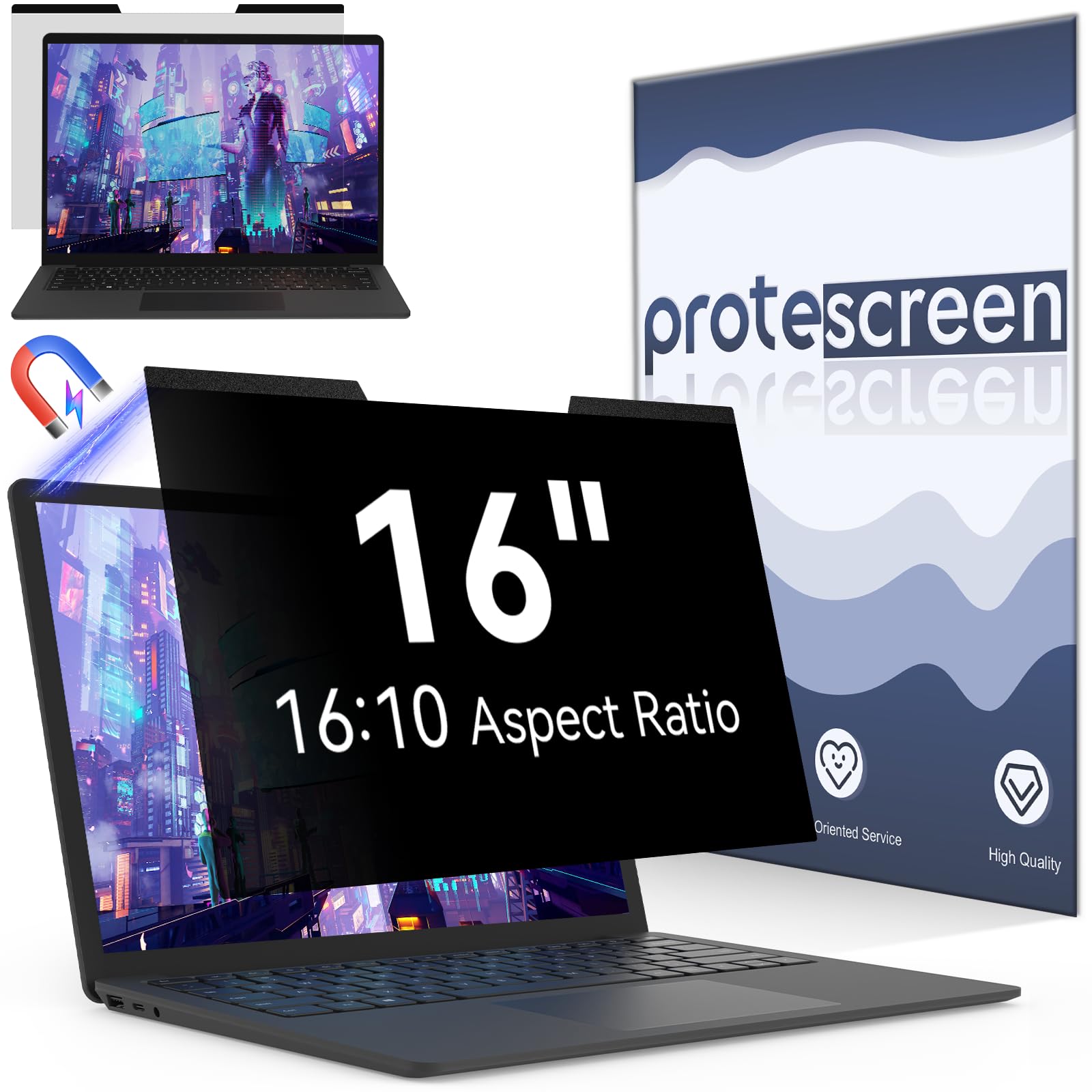 Magnetic 16 Inch Laptop Privacy Screen for 16:10 Computer Monitor, Removable Anti Glare Blue Light Filter Protector, 16 in Privacy Shield Compatible