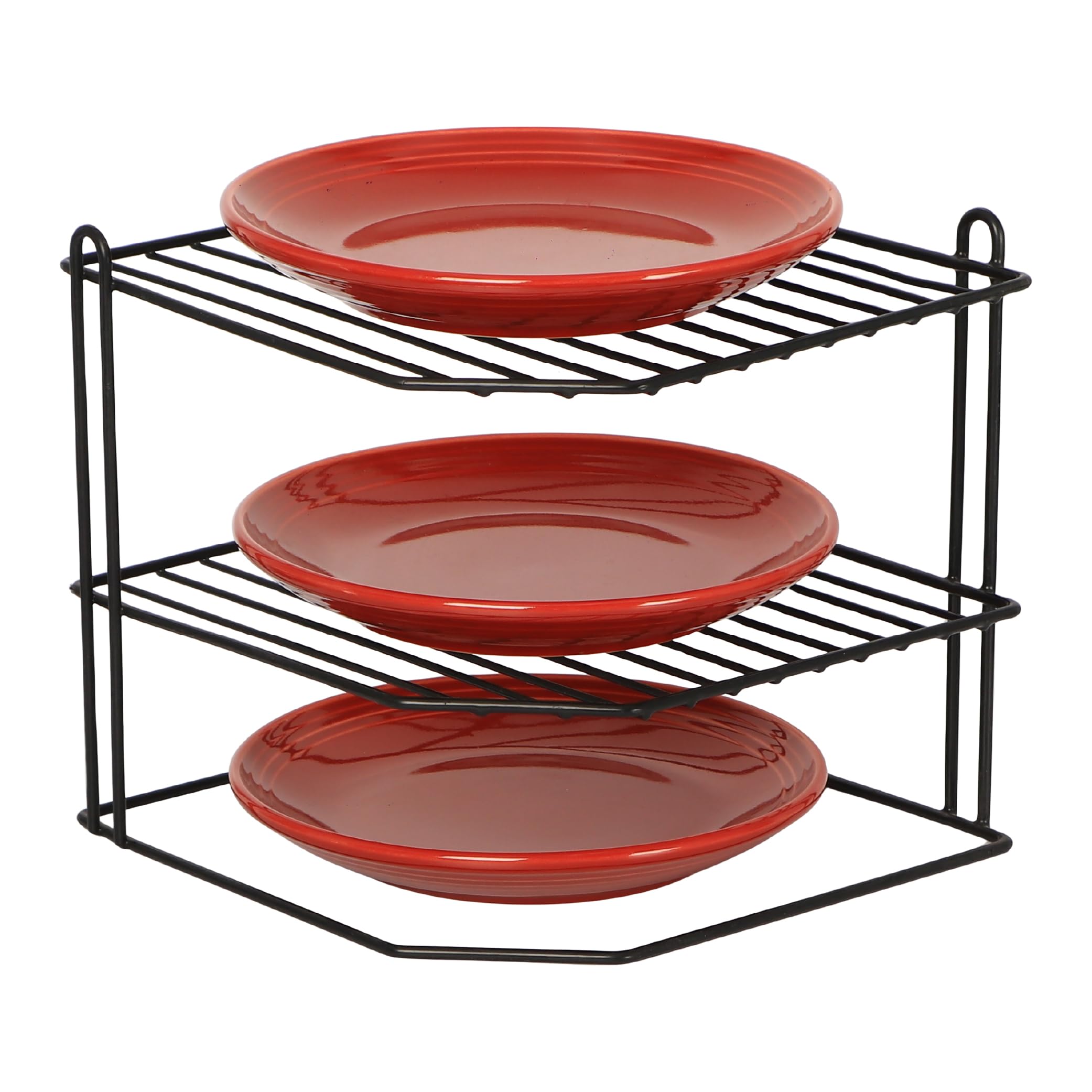 Buckingham Black 3 Tier Corner Plate Rack Kitchen Cupboard Tidy Storage Organiser Dish Rack Space Saving Shelf Organiser 23 Cm (Black)