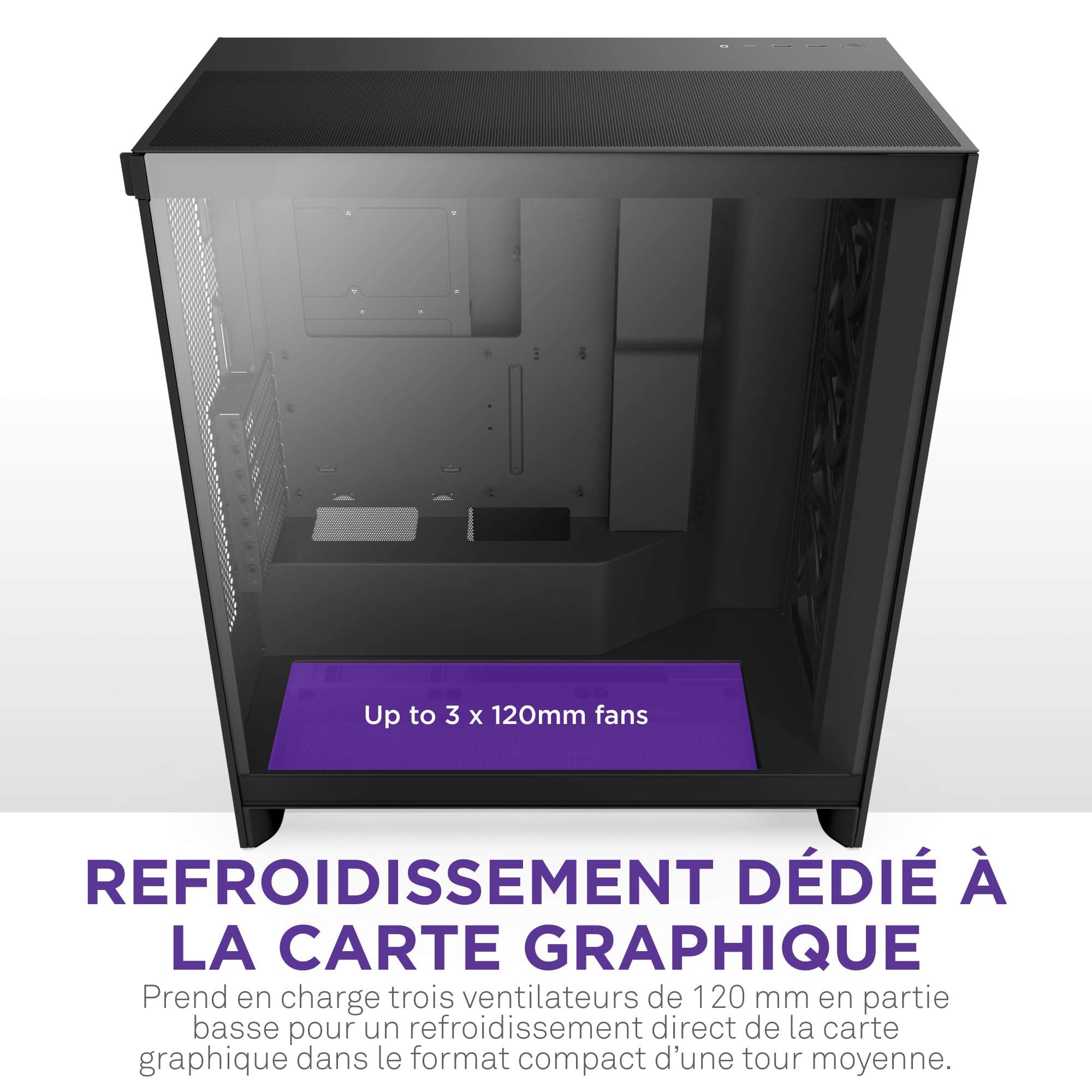NZXT H7 Flow - Boîtier PC ATX Moyen Format - Refroidissement Optimal - 3 Ventilateurs 120 mm - Radiateur 420 mm - Gestion des câbles - Noir