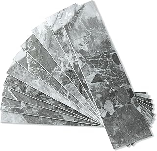 AULIGET 40-Piece Polished Grey Marble with Silver Peel and Stick Backspl...
