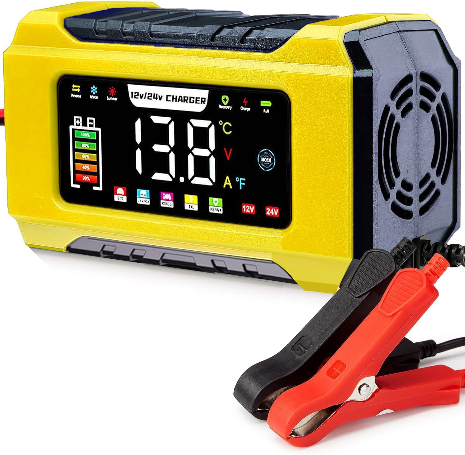 15Amp Car Battery Charger & Maintainer, 12V/15A & 24V/8A Automatic Trickle Charger for AGM, Gel, Wet, LiFePO4, Lead Acid Batteries, UK Plug – Battery Reconditioning & Charging Unit