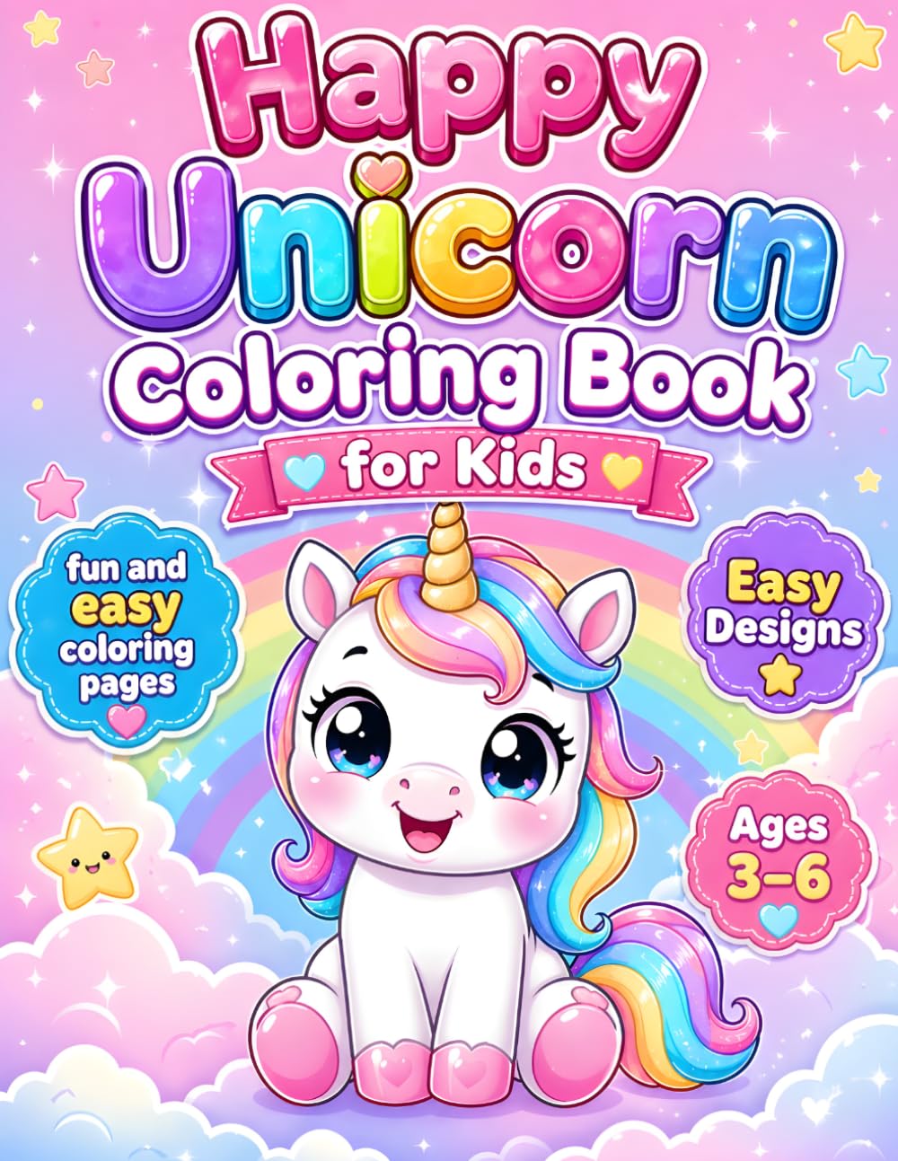 Happy Unicorns Coloring Book for Kids Ages 3–6: Fun & Easy Unicorn Coloring Pages for Toddlers and Preschool Kids | Big Simple Designs with Bold Lines for Relaxing Creative Play