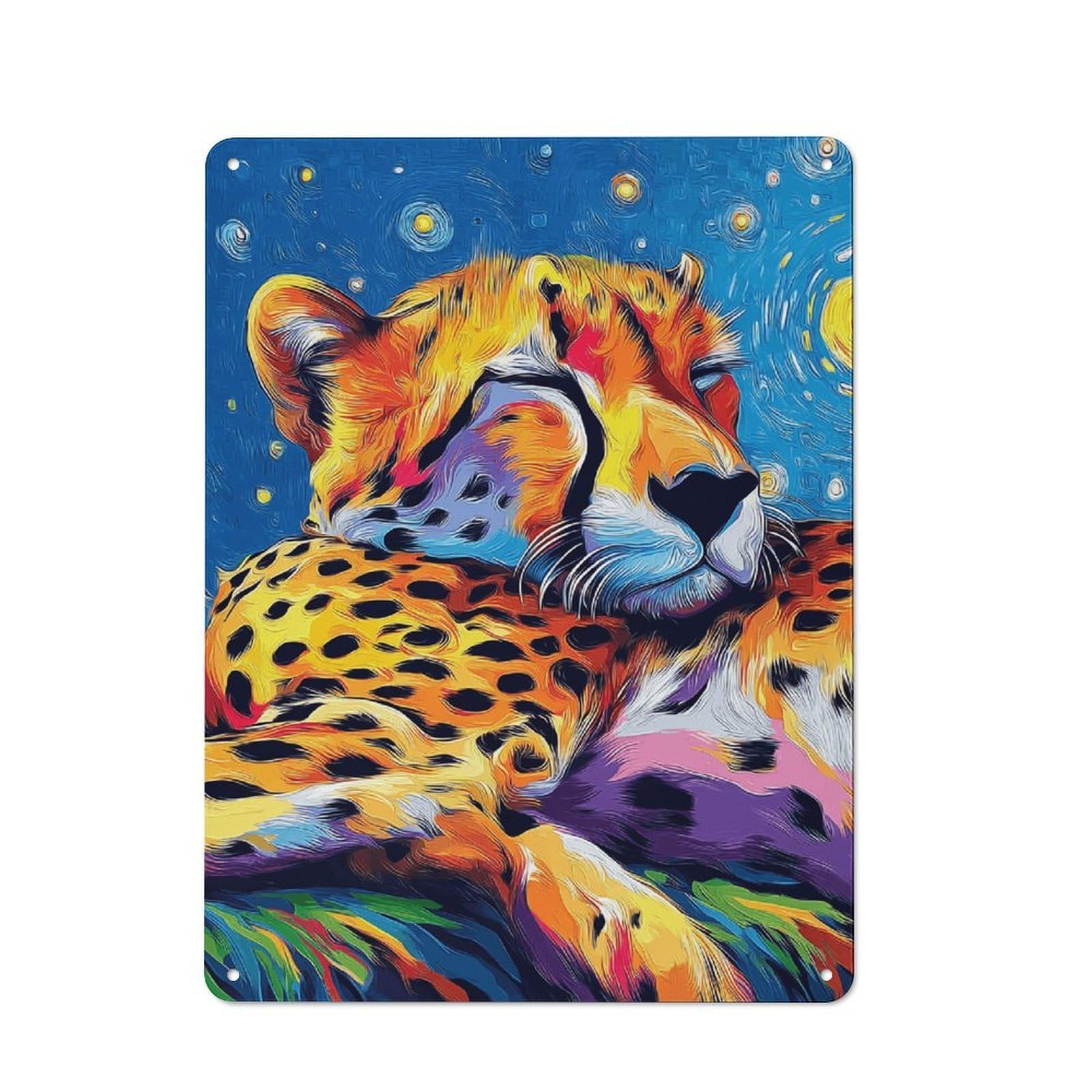 Junmoney Colorful Leopard Portrait -4 Metal Plaque With Design 40X30cm, Vintage Bistro Wall Plaque For Coffee Bar, Kitchen, Bistro Or Tea Corner