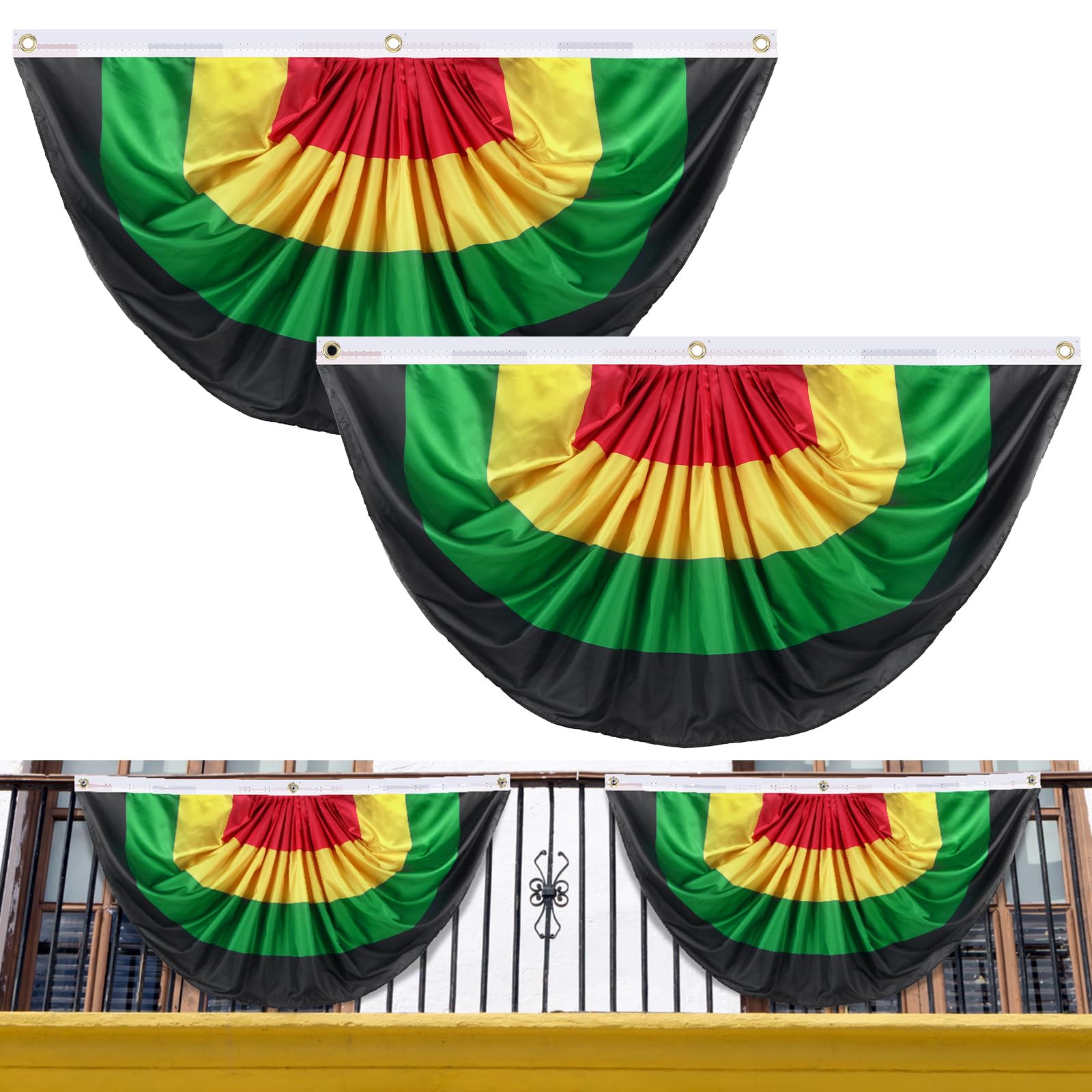 Photo 1 of 2 Pcs Juneteenth Bunting Flag Africa American Pleated Fan Flag Banner 3 x 6 ft Juneteenth Bunting Flag for June 19th Freedom Memorial Independence Day Indoor Outdoor Decorations