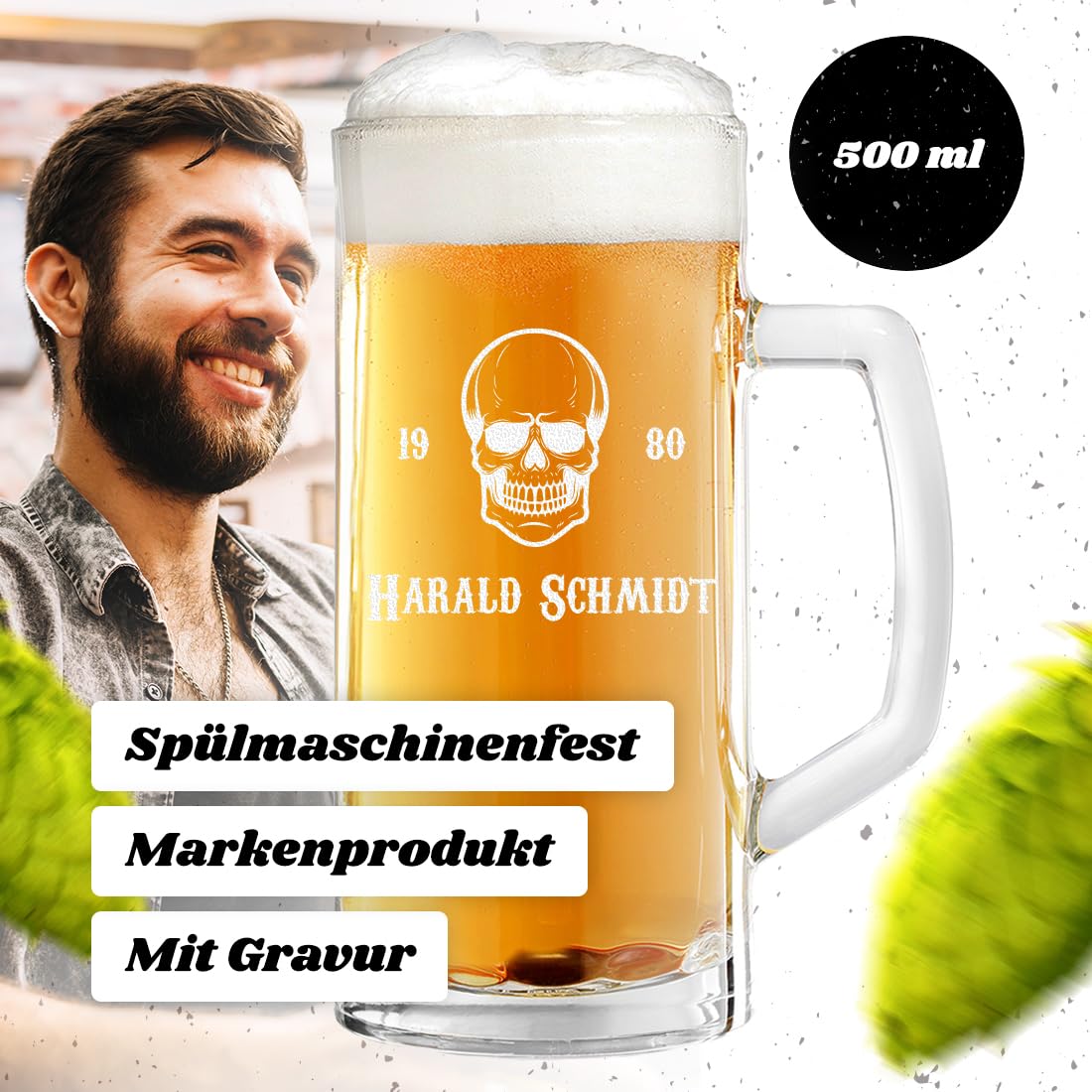 Boccale Da Birra 0,5L Con Incisione 'Papà' | Regalo Personalizzato Per Uomo Compleanno Festa Del Papà