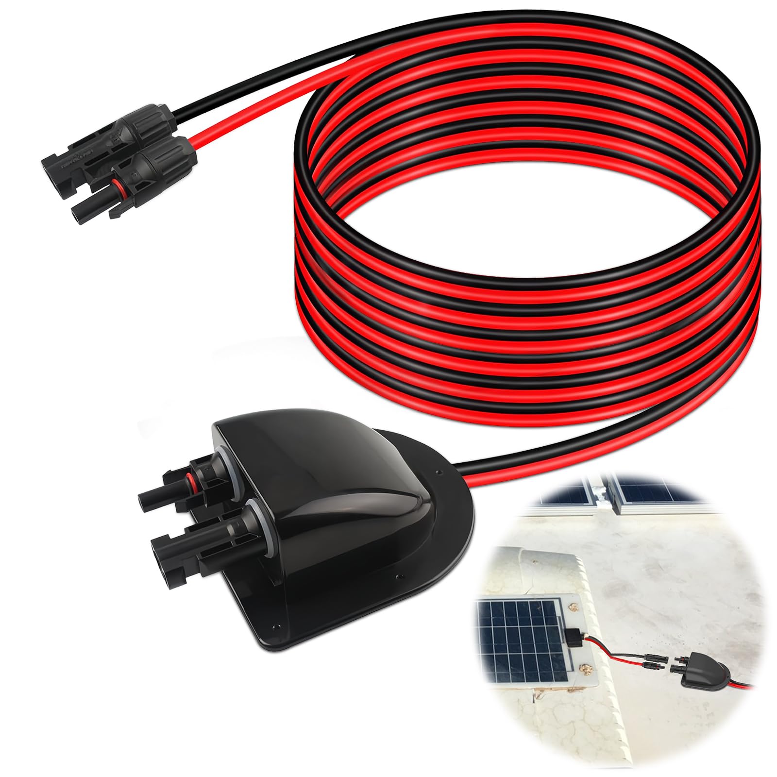 FAELNK Dachdurchführung Solar Kabeldurchführung Solar Doppel Kabeldurchführung wasserdichte ABS Solarmodule Kabelverbinder Doppel Kabeleinführung mit 2m Solarkabel | für Wohnmobil Wohnwagen Boot