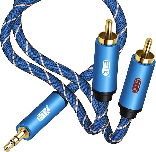 RCA Cable 3.5mm to 2 RCA Audio Aux Cable Nylon Braided Male to Male Cable Connects Smartphone,Tablet or MP3 Player to Speaker or Other RCA Device (3Ft/1M)
