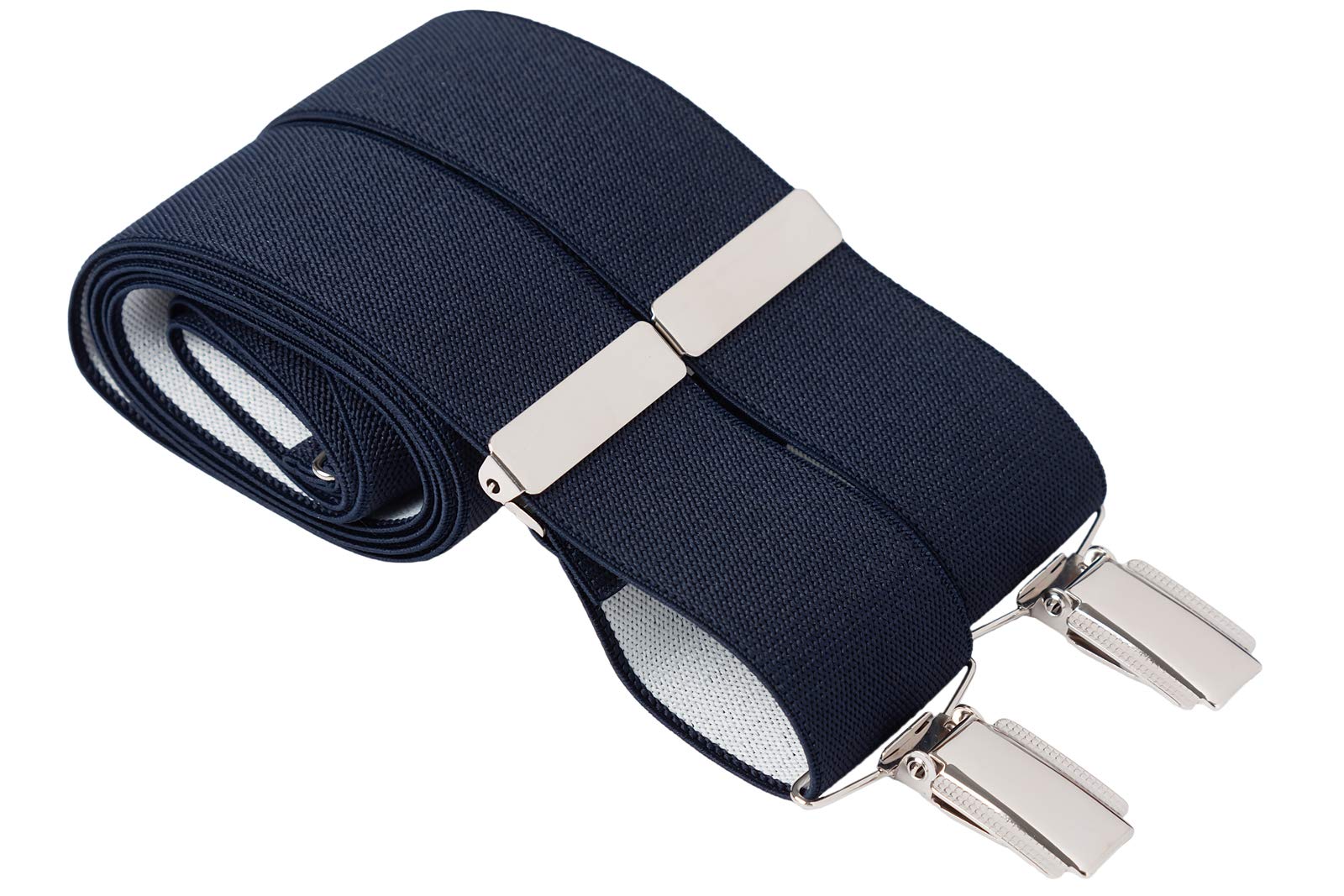 Gs Braces Men's Midnight Blue Dark Trouser Braces 35Mm Wide Elastic 4 Strong Silver Clips 44 Inch Adjustable