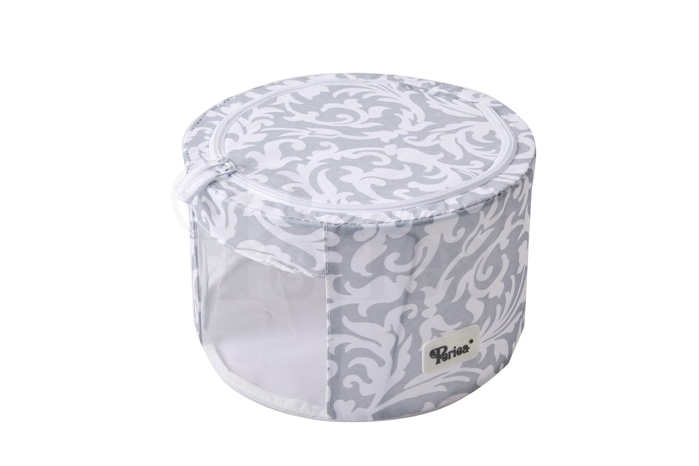 Periea 'Abby' Round Home Storage Boxes with Zip Lids, Front Window & Folding Steel Frame (Grey Damask, Small) — image 1