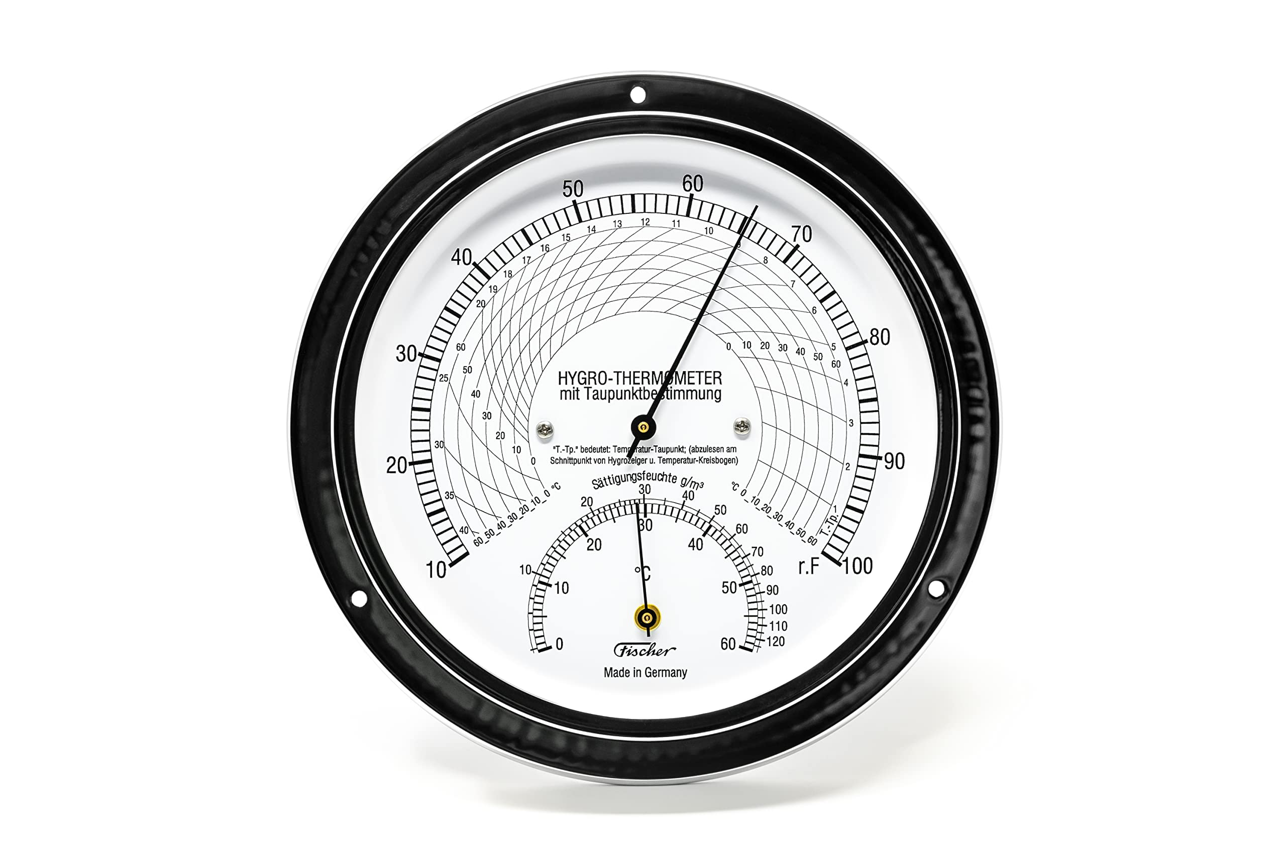 Fischer 5028-47 – Medidor climático con punto de rocío – Higrómetro de 155 mm y termómetro bimetálico – Fabricado en Alemania