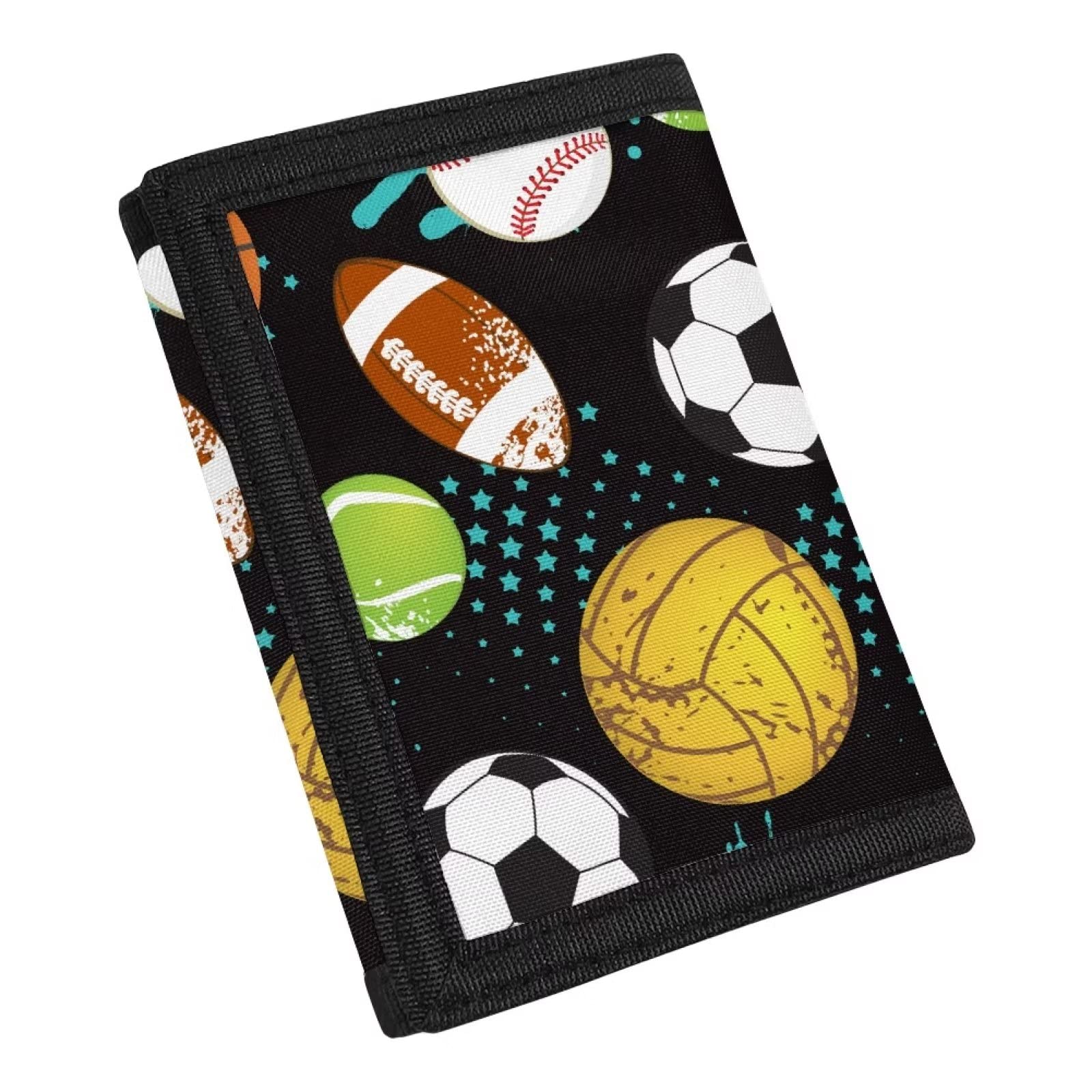 COEQINE Fashion Boys Wallets for Kids 9-12, Ball Print Coin Holder, Teens Boys Money Organizer Fashion Pattern Moneybag for Toddler