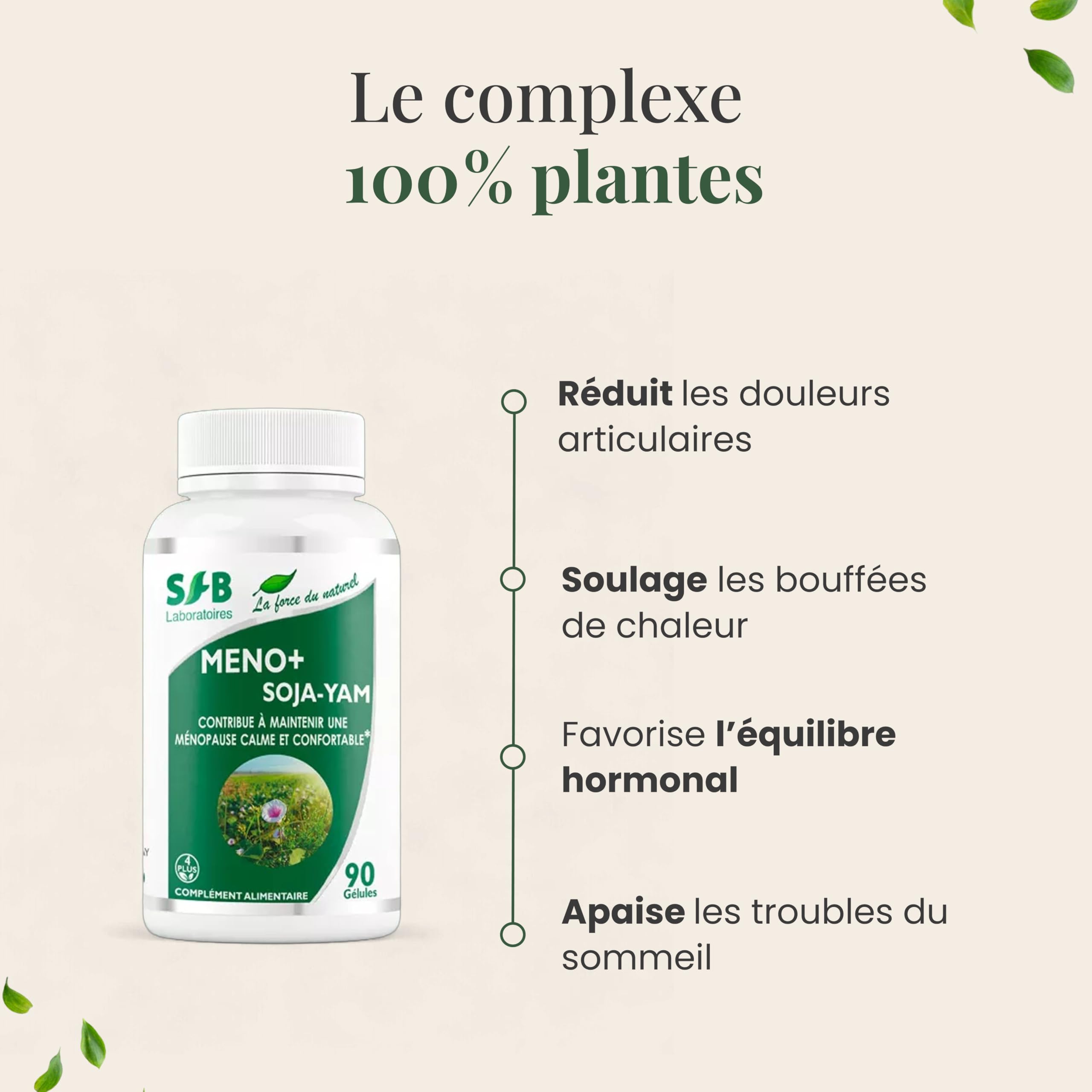 SFB Laboratoires – Complexe Ménopause Méno+ – Apaise Bouffées de Chaleur & Troubles de l’Humeur - Formule Naturelle & Sans Hormones – 60 Gélules Végétales – Cure 1 Mois – Fabriqué en France