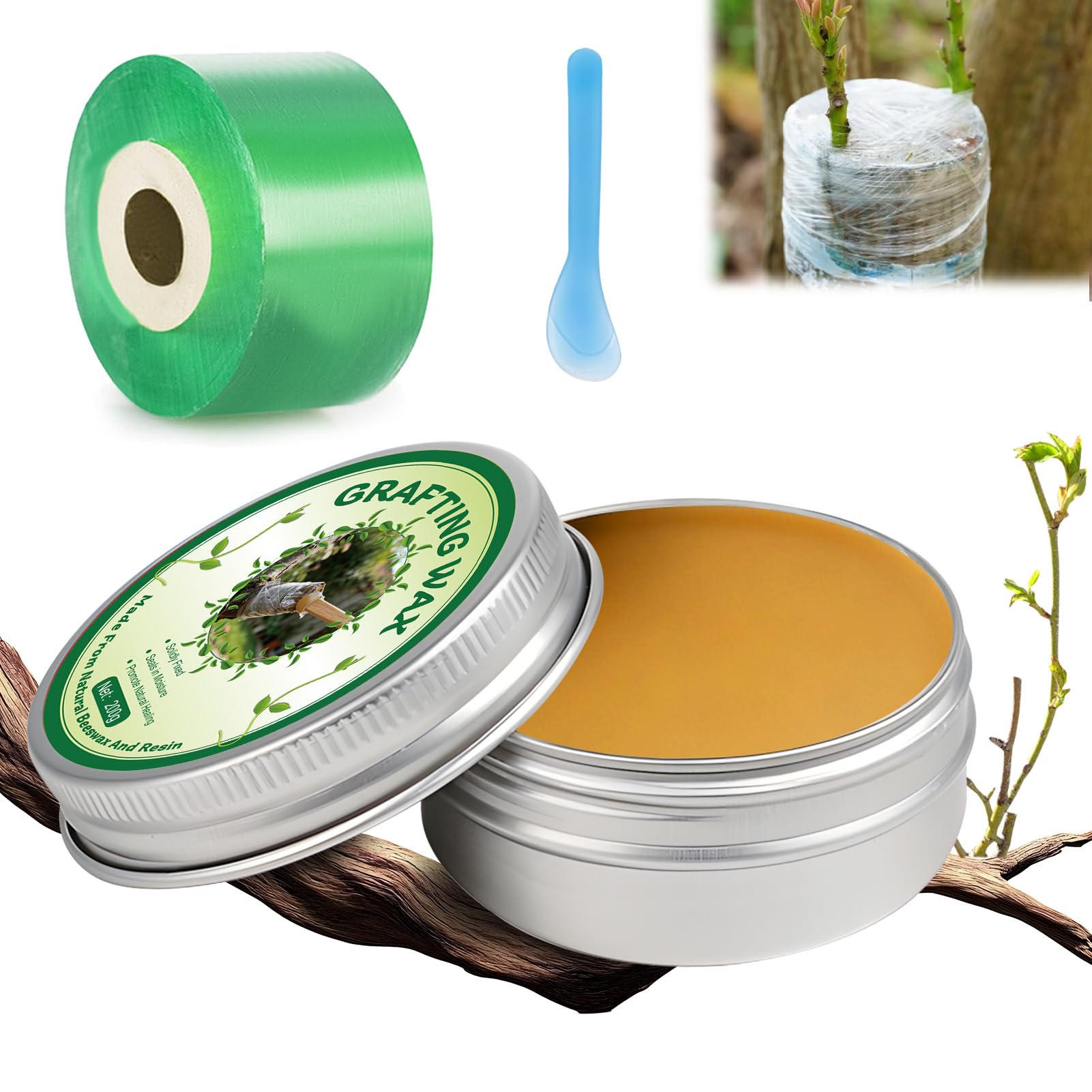 Juego de Ceras para Injertos de Arboles, Pasta Cicatrizante Poda, Cinta para Injertar, Apto Para la CicatrizacióN de Injertos en Rosales, ARboles Frutales, BonsáIs, Arbustos y Otras Planta, 200G