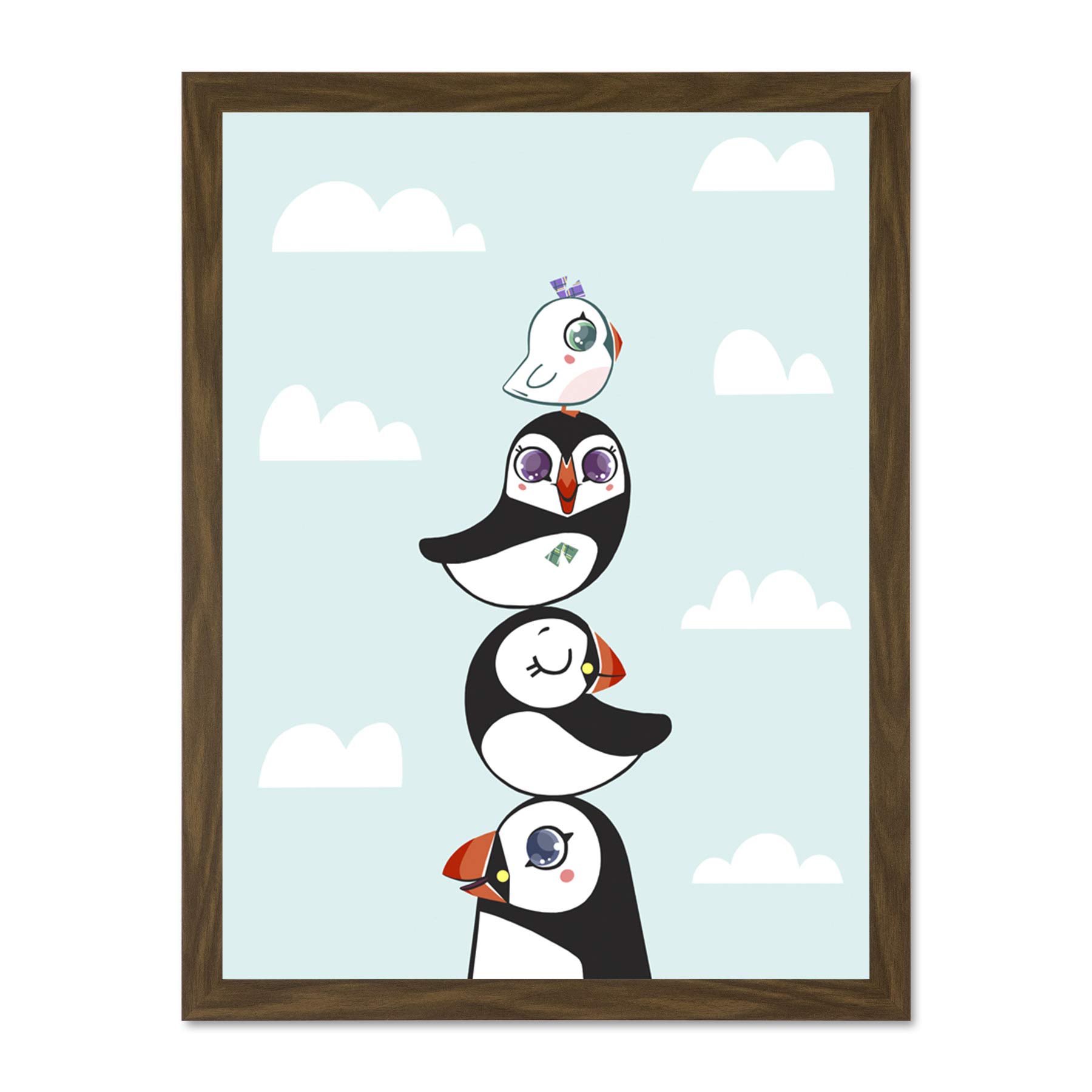 Wee Blue Coo Puffins Family Stacked Large Framed Art Print Wall Poster 18x24 inch