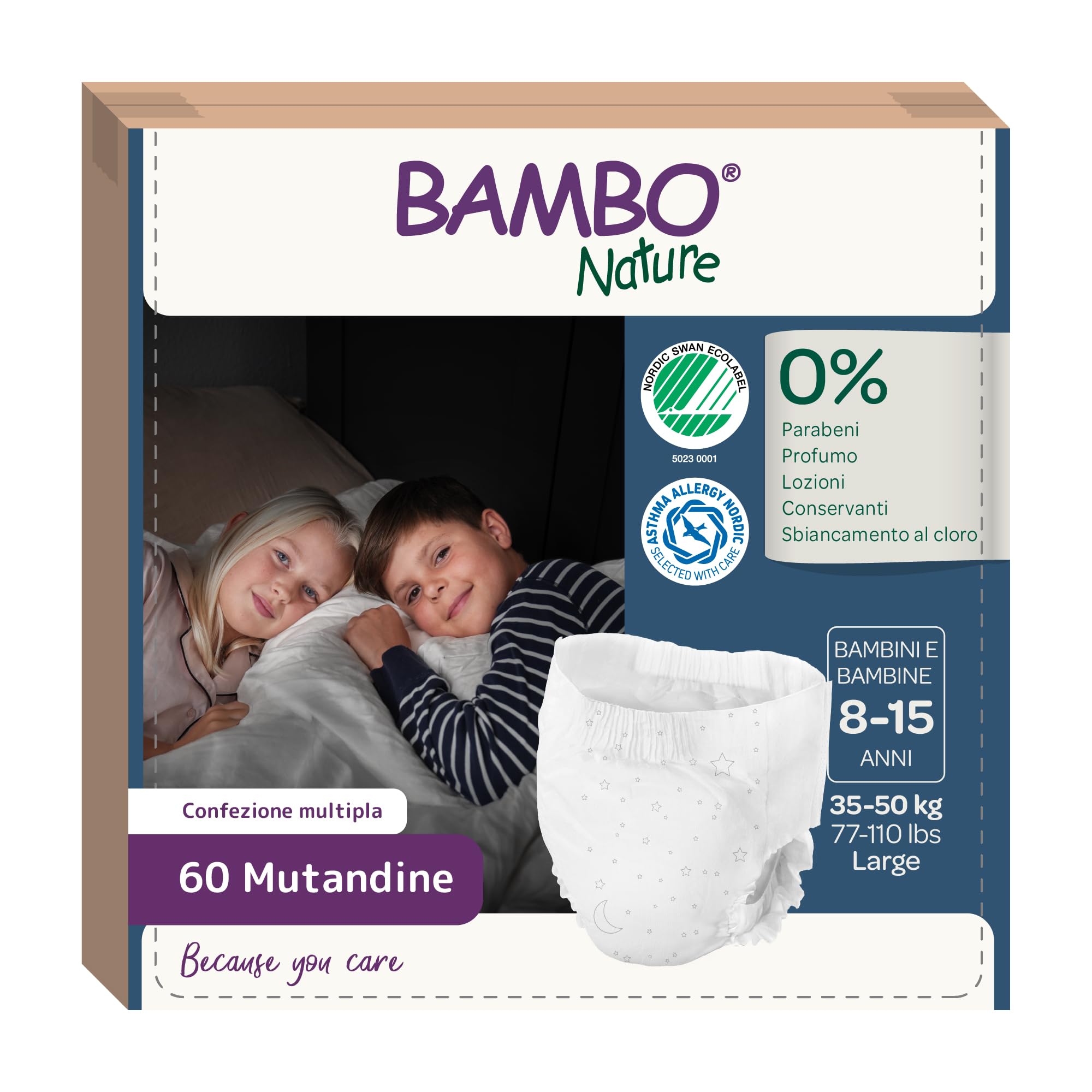 Bambo Dreamy Night Pants taglia L (35-50 kg) – 60 pz Scatola mensile |Pannolini a mutandina notte | Pannolini pull-up per bambini | Mutandine ultra assorbenti che soffrono di enuresi notturna