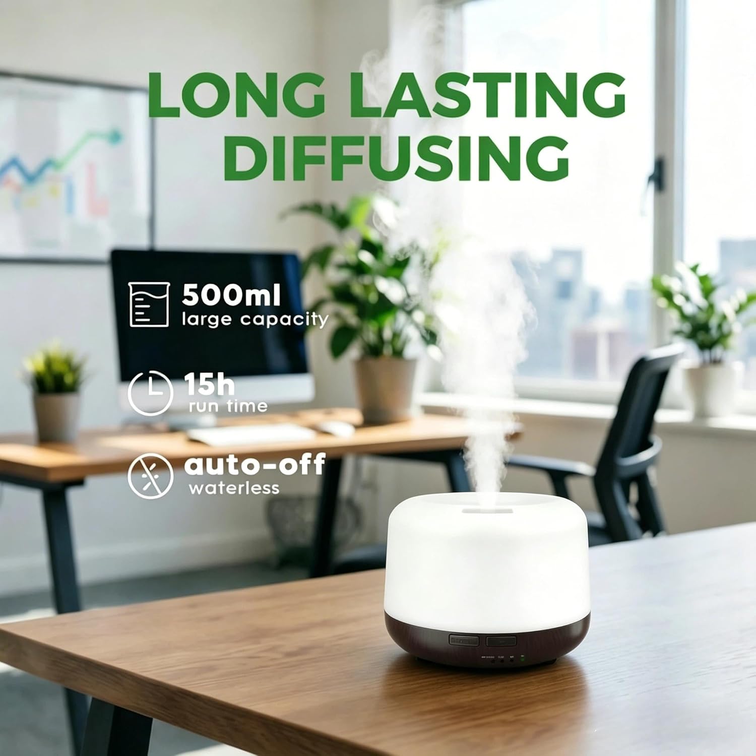 500ML Aromatherapy Essential Oil Home Diffuser with Remote Control, Large Room Cool Mist Air Humidifier for Relaxing Atmosphere in Home Office Bedroom