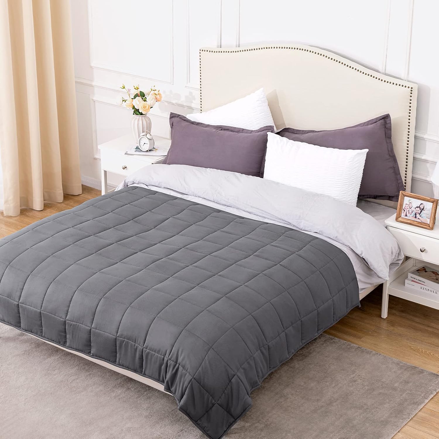 Best Deal joybest King Size Weighted Blanket 25 lbs 104X88 Soft Comfortable Breathable 100% Cotton Heavy Blanket Washable with Glass Beads for Adult Man Woman Couples and King Queen Size Beds Grey