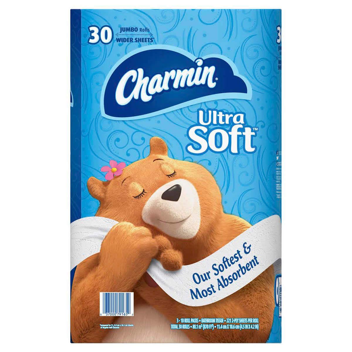 Charmin Ultra Soft Toilet Paper 30 Jumbo Rolls, Bath Tissue, White
