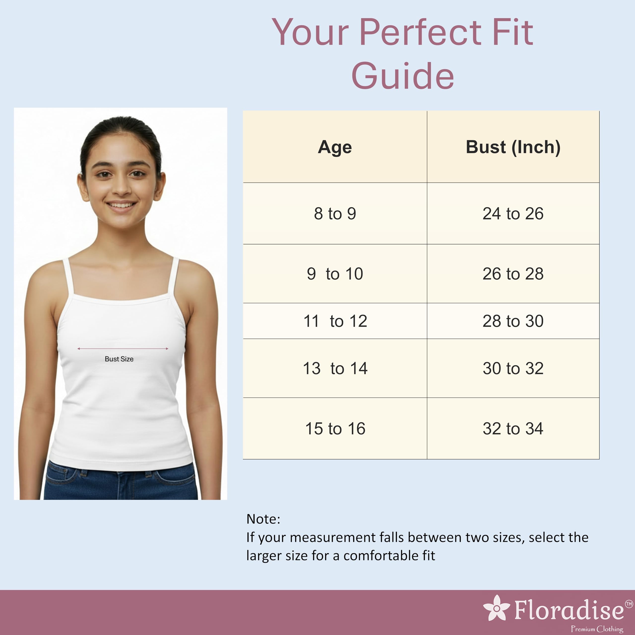 Floradise Camisole | Slips for Girls 9-16 Years | Pack of 1 |Triple-Layer Fabric at Chest Panel | Non-Padded | Perfect for School (in, Age, 9 Years, 10 Years, Regular, Lite Pink) 2