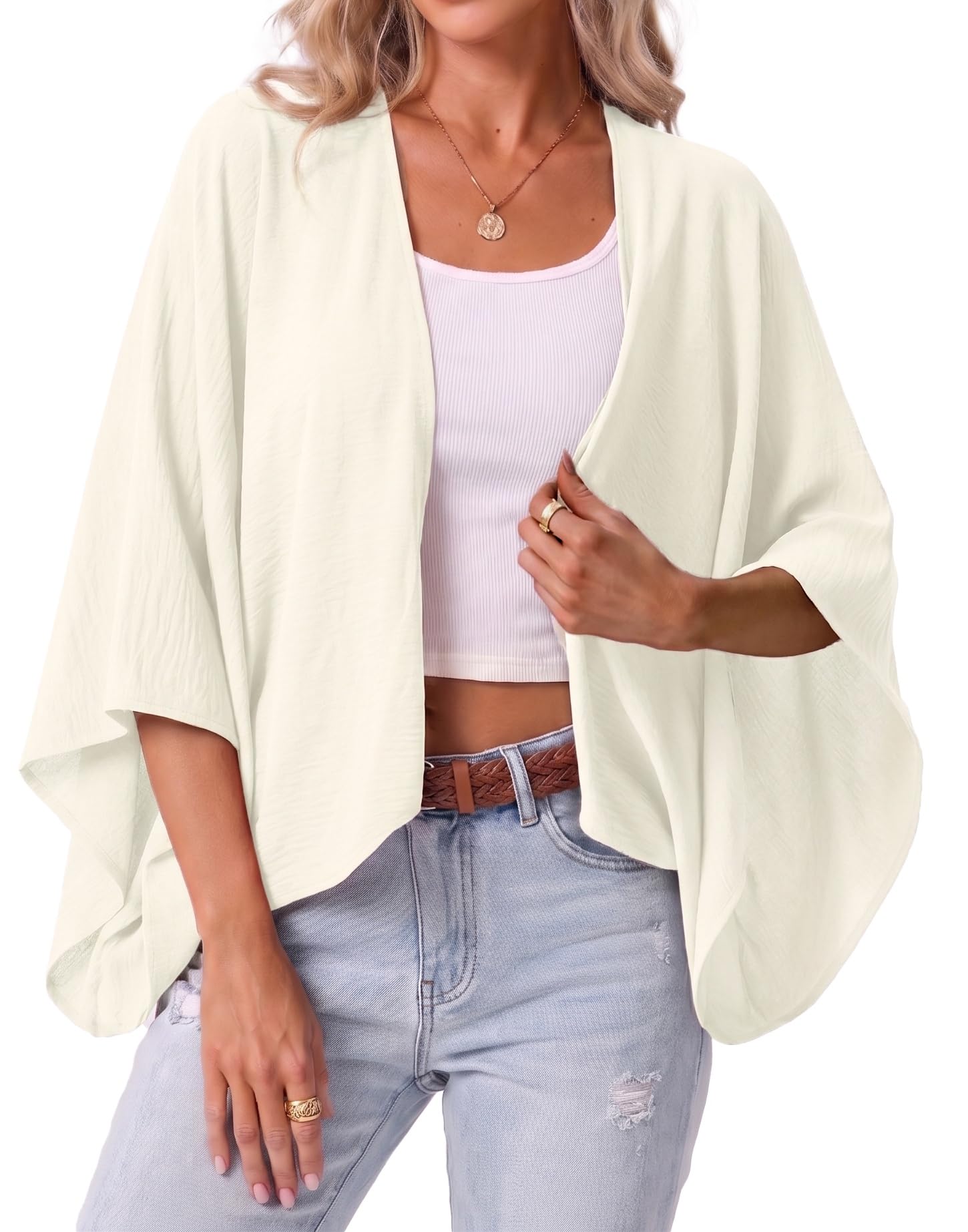 grecerelle Women's Summer Lightweight Cardigan Open Front Casual Loose Cropped Kimono Oversized Cover Ups-picture-31