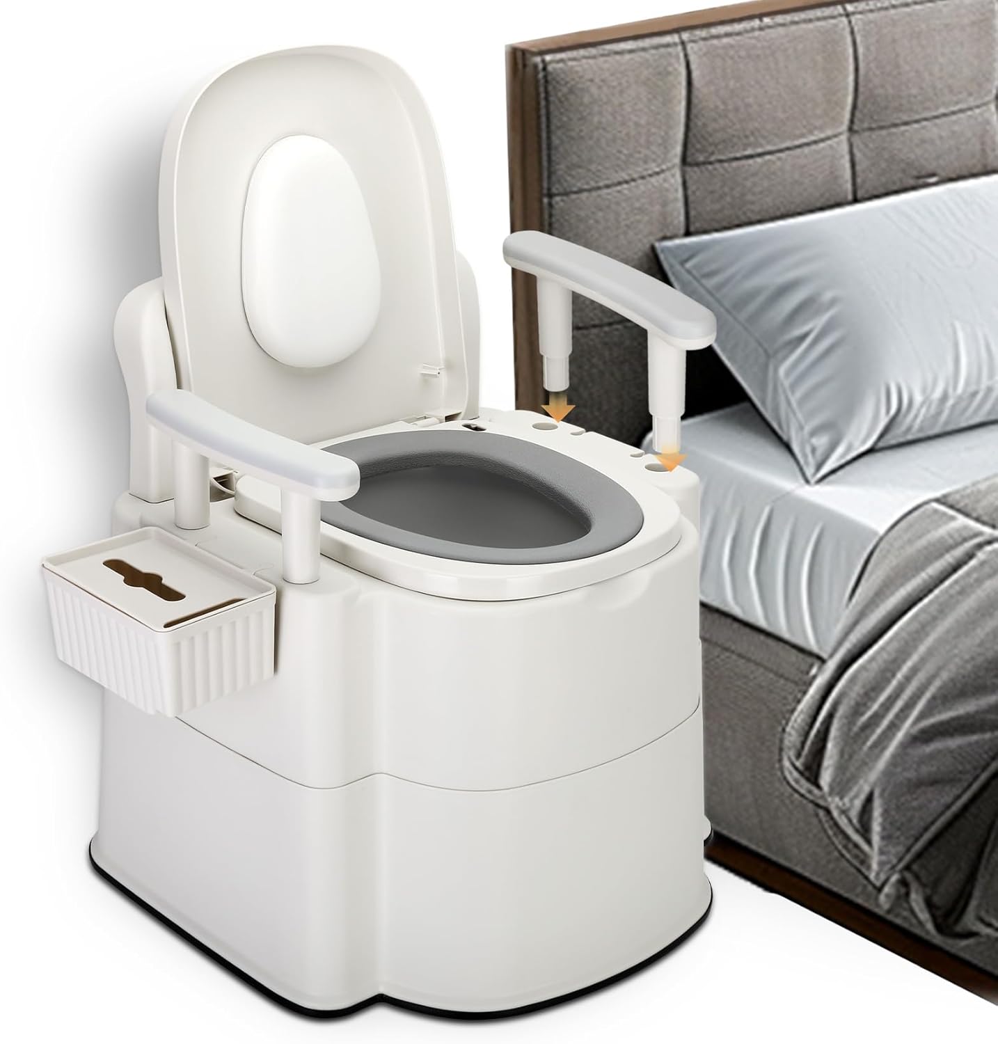 Upgraded Safety Commode Toilet for Elderly and Disabled (520 lbs),Potty Chair for Adults with Detachable Armrest,It's anti-odour potty chair for adults?bedside toilet?Easy Installation