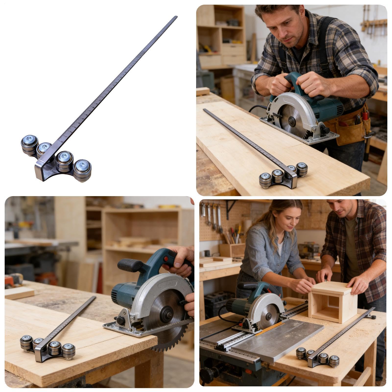 Guía de sierra circular – Herramienta de seguimiento de bordes de precisión, riel rígido de acero inoxidable, posicionamiento de bloqueo de calibración, accesorio de fabricación de muebles de taller |