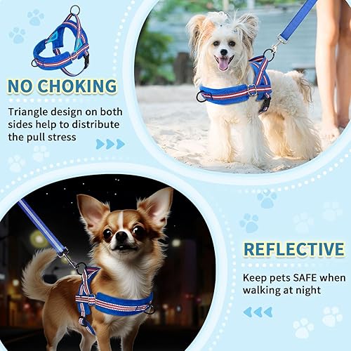 Miniatura 3 de SlowTon Juego de arnés y correa para perro pequeño sin tirones, arnés de chaleco suave ajustable para cuello y pecho, arnés ligero reflectante y