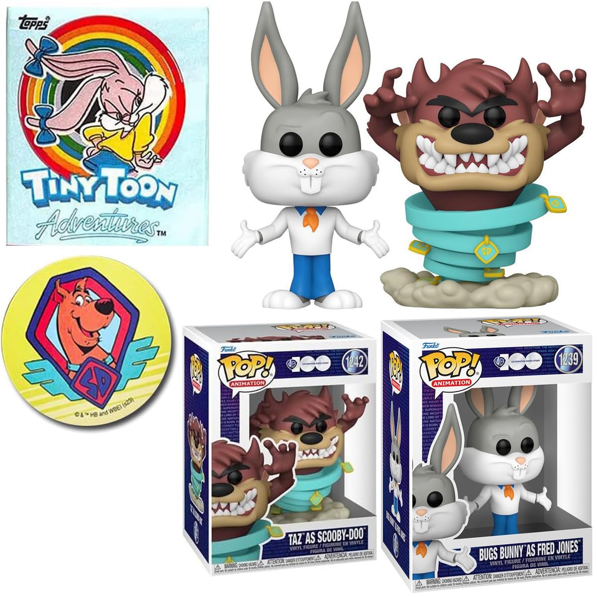 Scooby doo Taz Pop Devil Figure WB Tunes Mashup Bundled with Fred Jones Bugs Bunny + Looney Tunes Trading Cards + Zoinks Scoob Mag! 3 Items