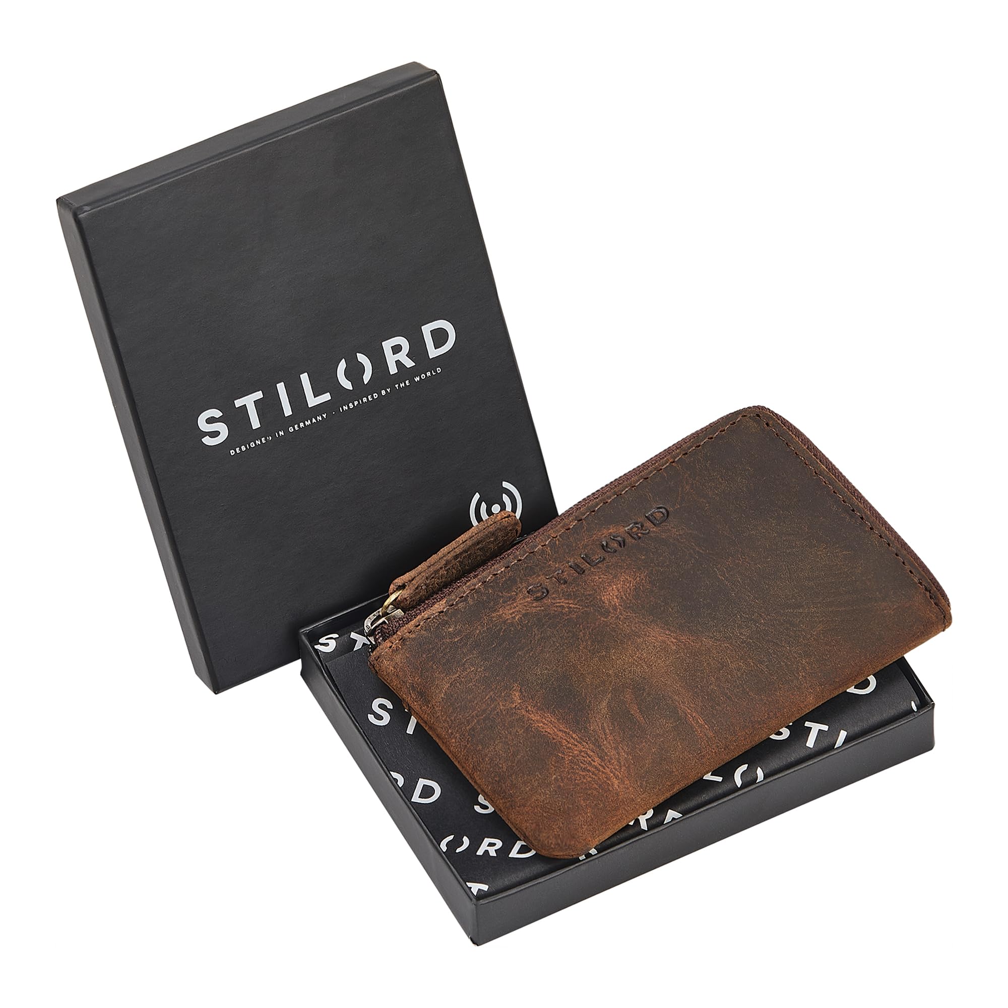 STILORD Keyon Porte Clef Voiture Cuir Veritable Elegant - Mini Porte Monnaie Femme & Homme pour Cartes et Pièces - Porte-Clés et Porte Carte avec Blocage RFID Couleur:Kreta - Brun