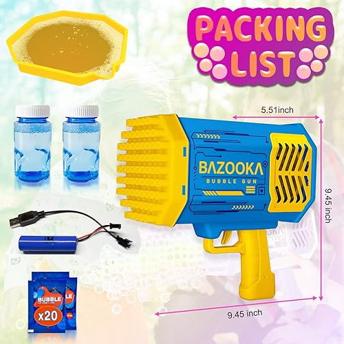 Miniatura 3 de Bubble Machine, 69 Holes Bubble Maker with Colourful Flash Lights, TIK Tok Bubble Rocket Machine for Kids Toddlers Adults, Bubble Blower Launcher