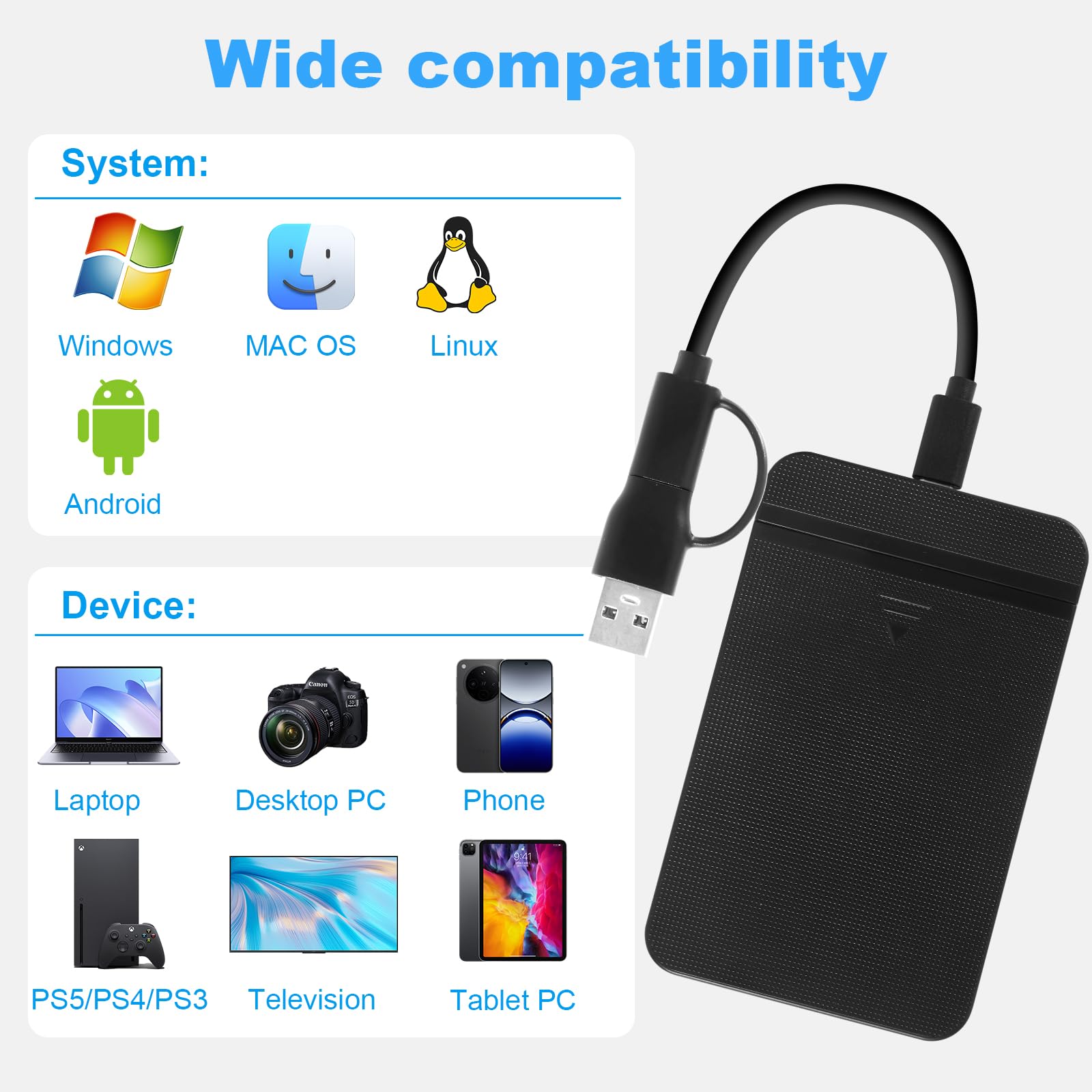 Case SSD/HDD Hard Disk 2.5 Pollici 10Gbps USB 3.1 Gen 1 Case Hard Disk 2.5 per 7mm e 9,5 mm, SATA I II III, HDD, SSD, Supporto UASP,Nessuno Strumento Case Disco