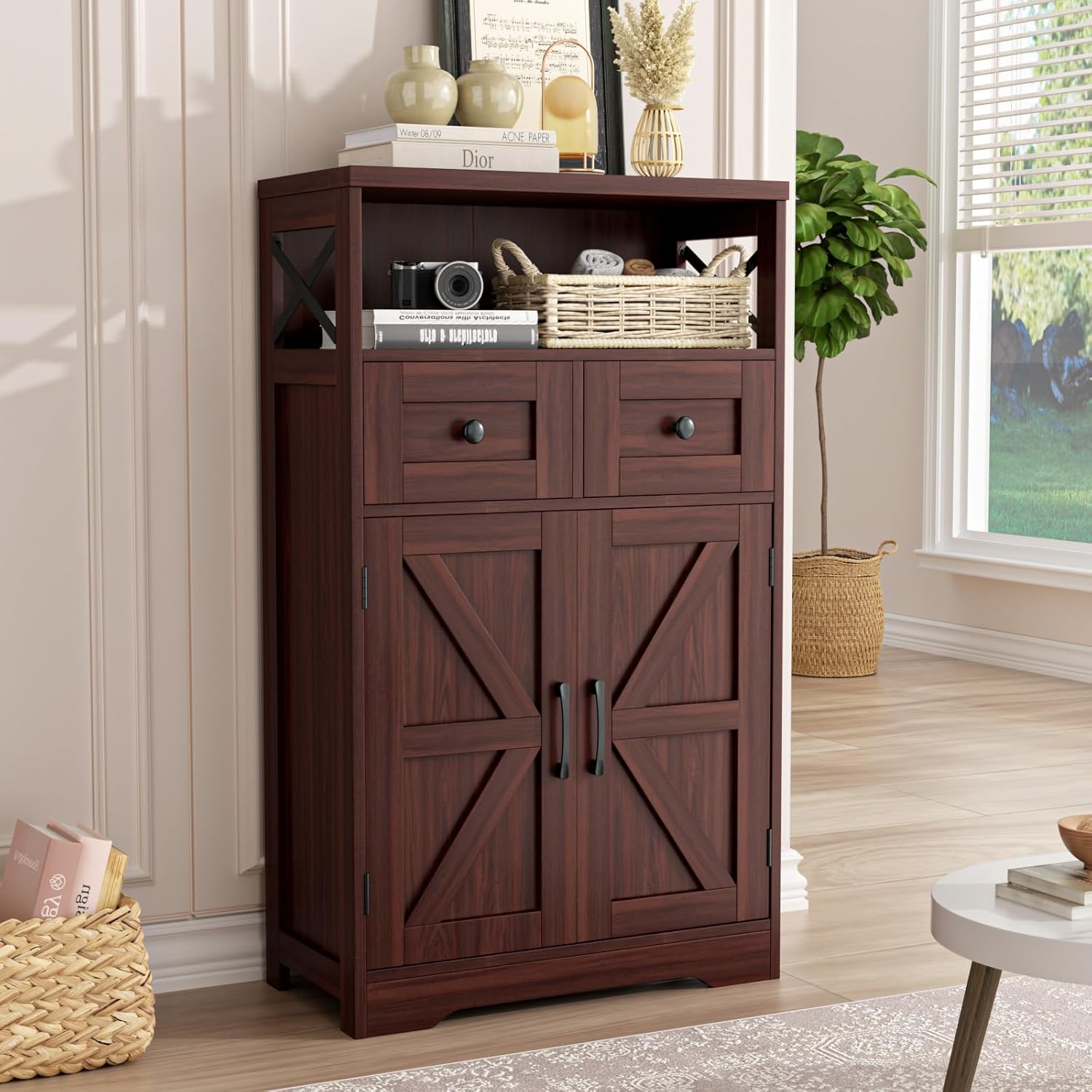 (Similar item).  Dark Brown Storage Cabinet with Doors and Shelves - Farmhouse Kitchen Pantry Cabinet with Storage, Coffee Bar Station, Hutch Cupboard for Kitchen, Living Room, Home Office, Dining Room Dark Brown 23.5\"W x 11.5\"D x 42.5\"H