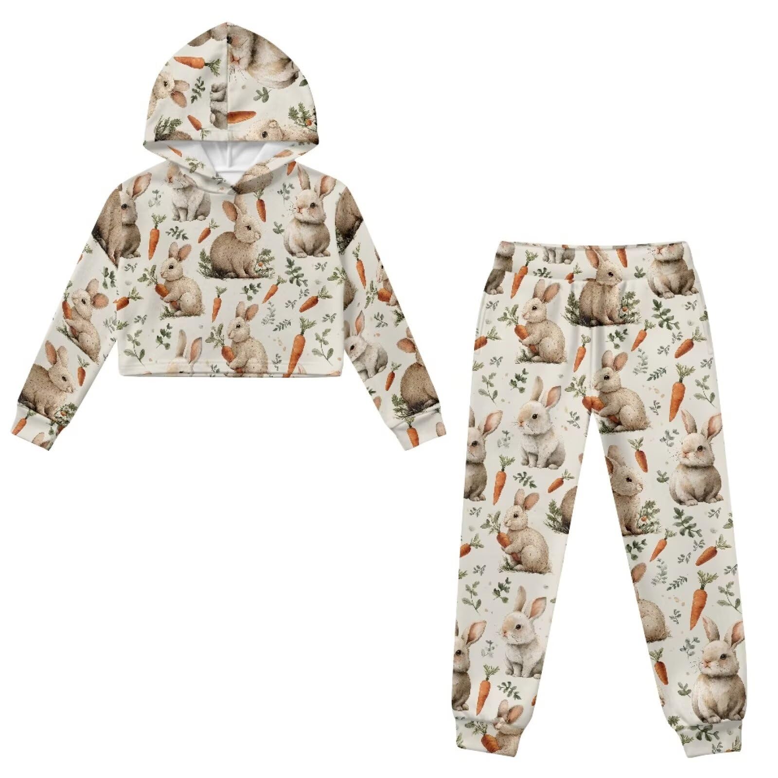 Mädchen-Outfits, 2-teiliges Outfit, bauchfreies Top, Sweatshirt und Sweathose, Sportbekleidung für Kinder 32-48
