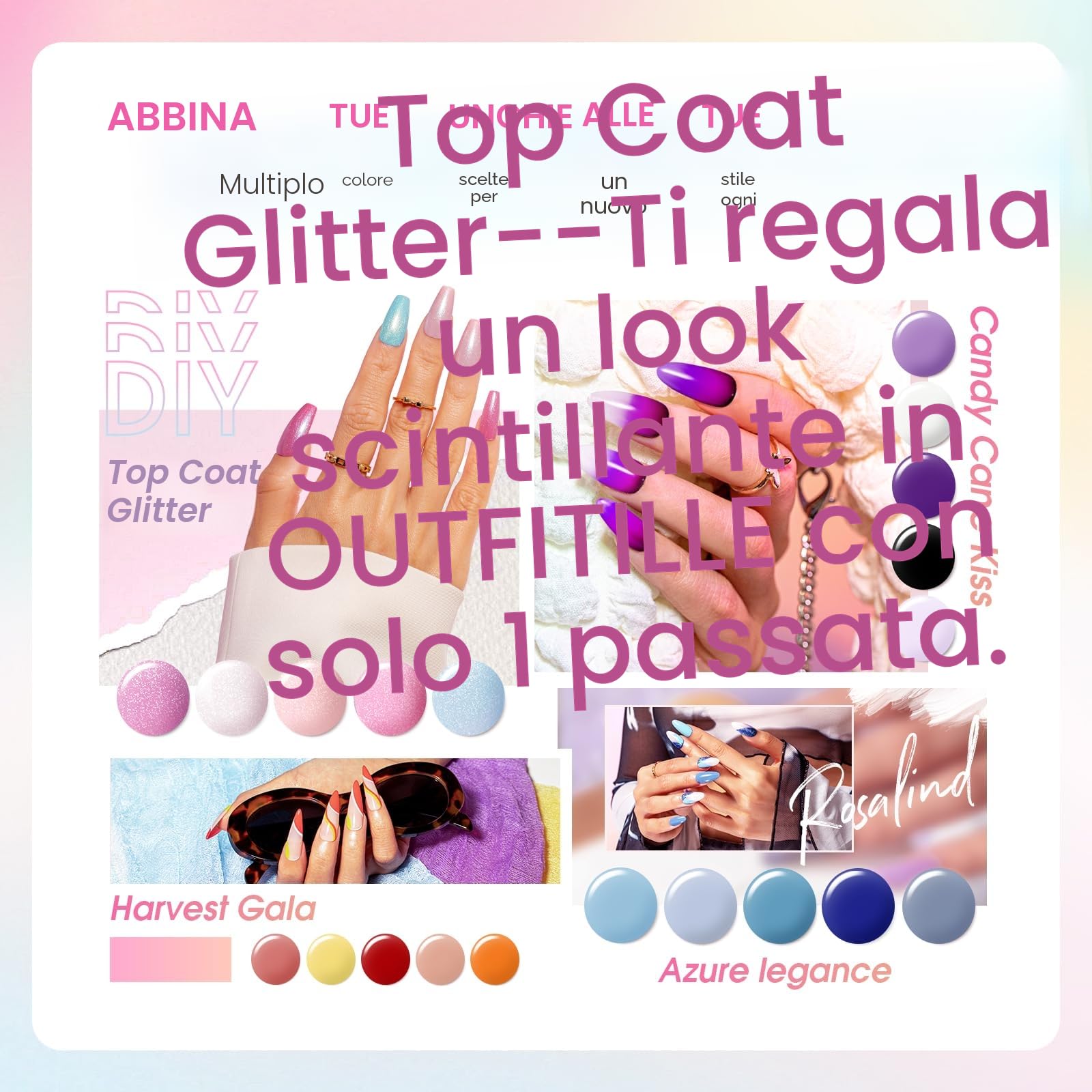 ROSALIND Smalto Semipermanente Unghie, 48 Pezzi Bianco Rosa Viola Giallo Arancione Rosso Colori Smalti Semipermanenti per Unghie Blu Grigio Verde Marrone, UV/LED Mini Smalto Gel Unghie Manicure