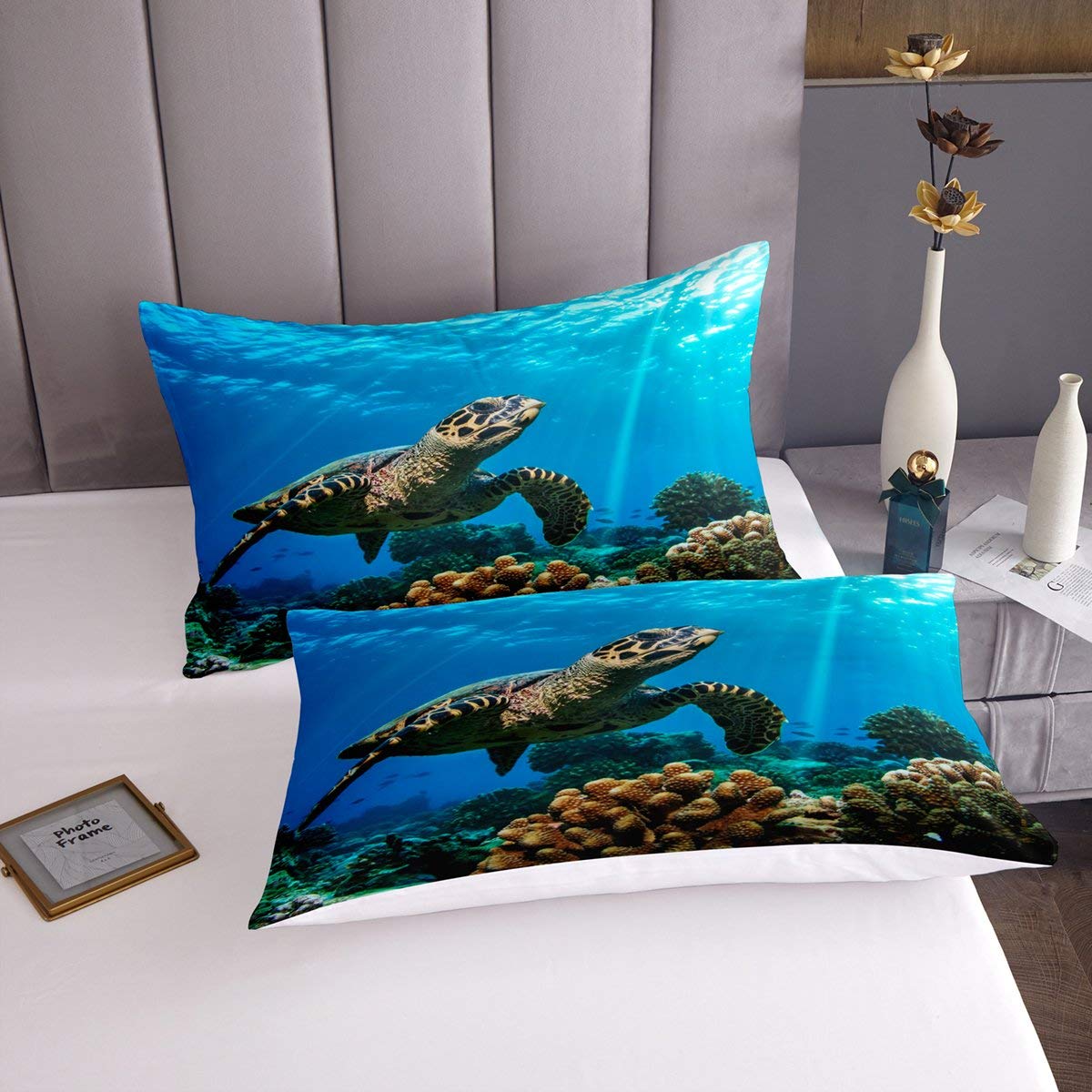 Set di biancheria da letto con stampa di rettili e tartarughe marine, per bambini, ragazzi, ragazze, stile marino, con motivo oceano