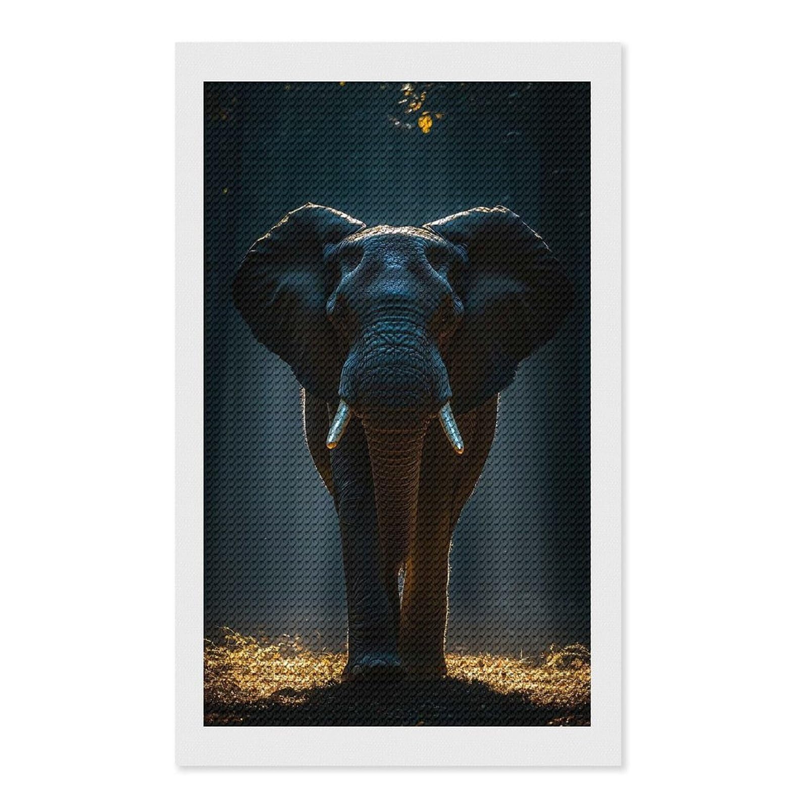 Junmoney Majestic Elephant in Forest Light Diamond Art Kit 12"x20", Gift Idea, for Family Craft Time, Mindful Craft Activity, Boho Decor, Relaxing DIY Hobby