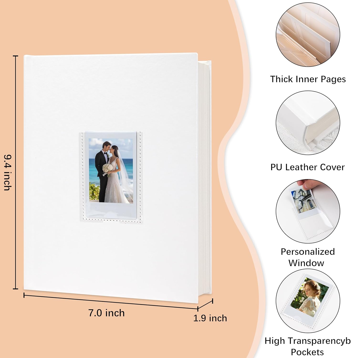 Ruibytree 128 Pockets Instant Mini Photo Album for 2x3 Pictures, Faux Leather Hardcover Fits Polaroid Photo Albums with Writing Space for Fujifilm Instax Mini Series Instant Film, White