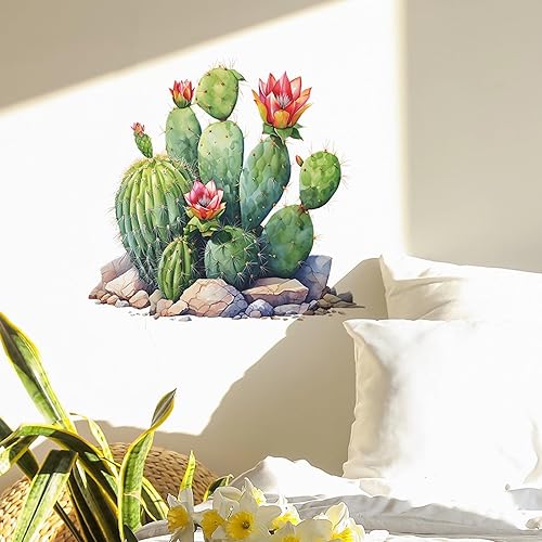Calcomanías de pared de cactus suculentas, adoquines sacinora tropicales verdes, calcomanías de pared extraíbles de vinilo para sala de estar,