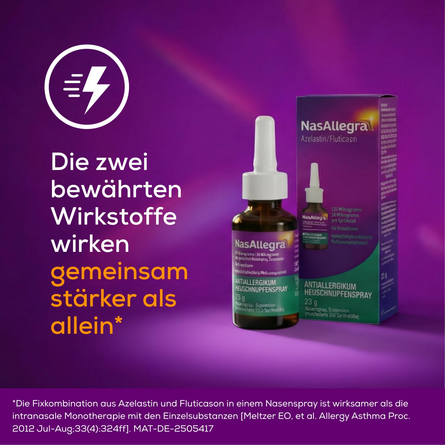 NasAllegra® Heuschnupfenspray | Antiallergikum | Erste rezeptfreie 2-in-1 Wirkstoffkombination aus Antihistaminikum + Glukokortikoid | Schnelle Wirkung in 5 Minuten*